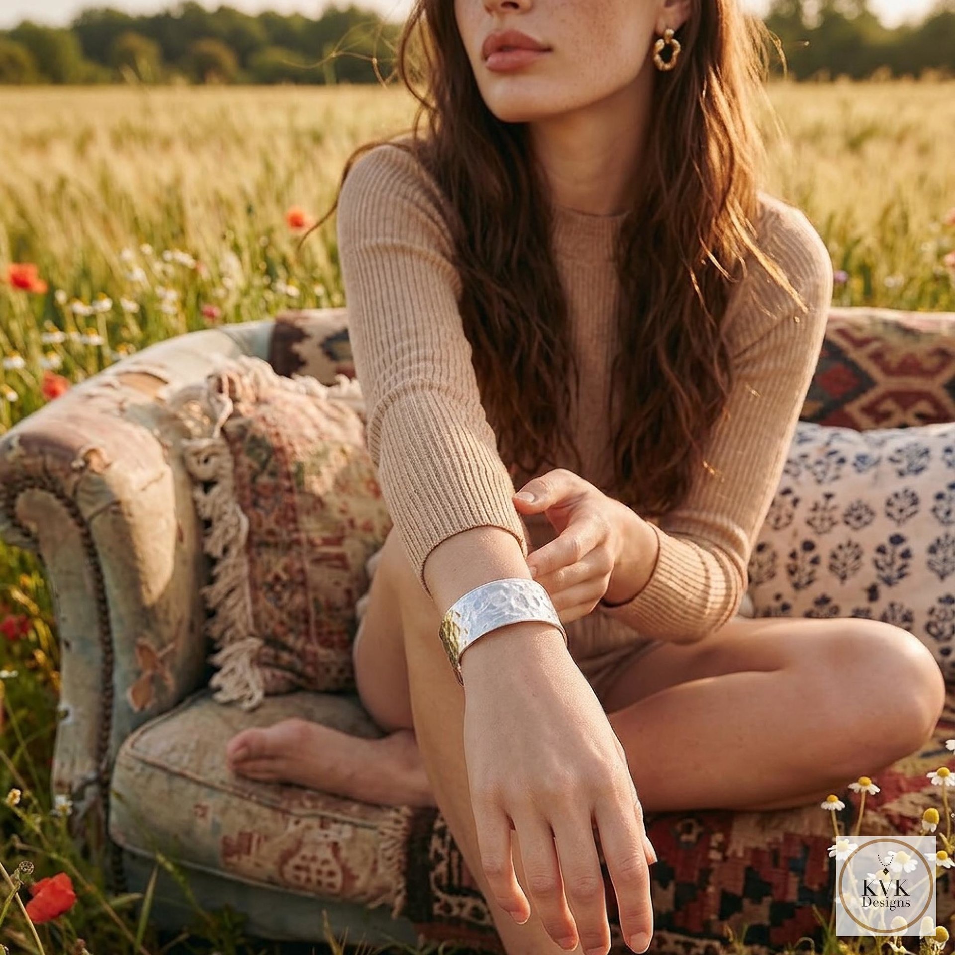 Hammered Silver Cuff Bracelet: Boho Bohemian Jewelry