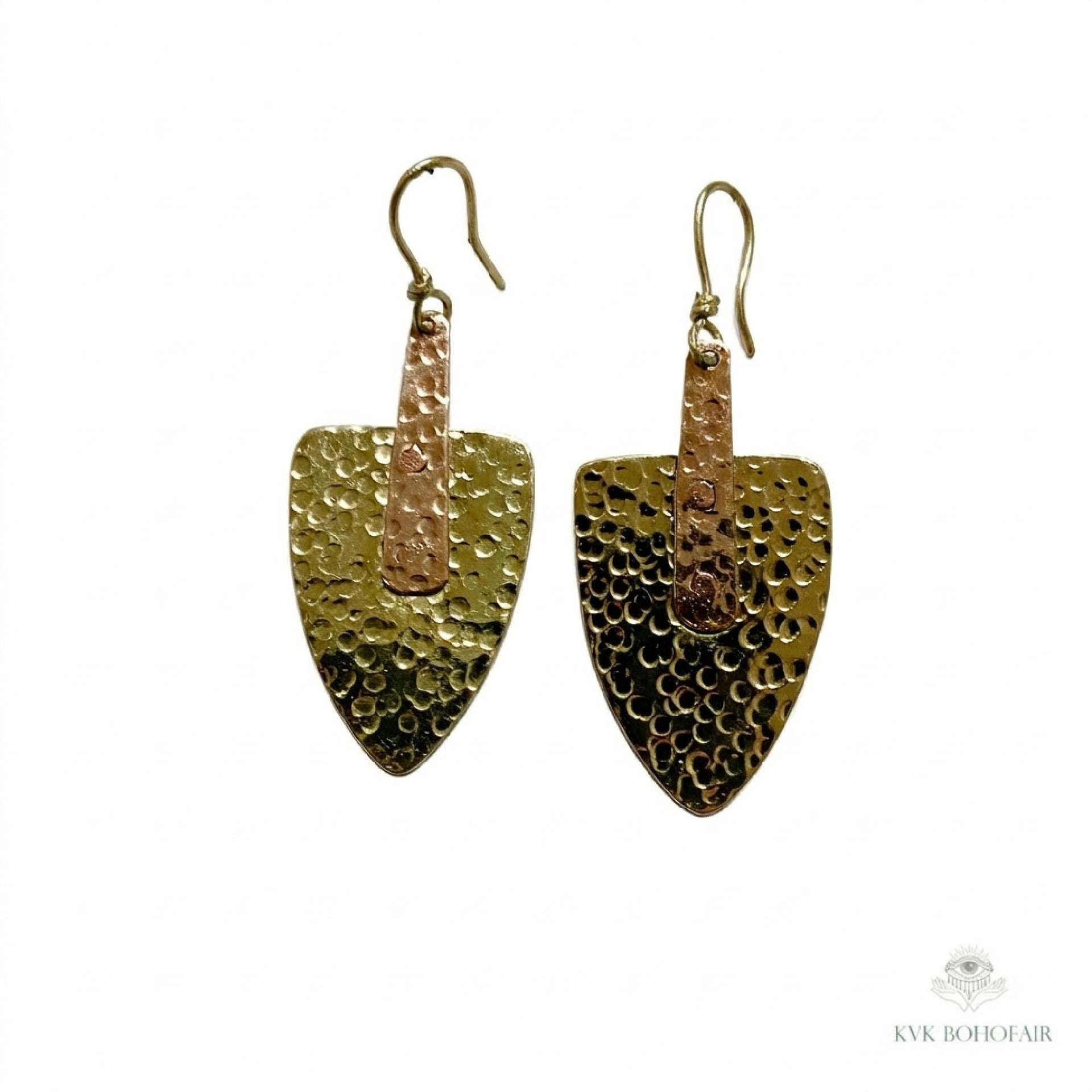 Mixed Metal Hammered Arrowhead Earrings – Handcrafted Brass and Copper Design
