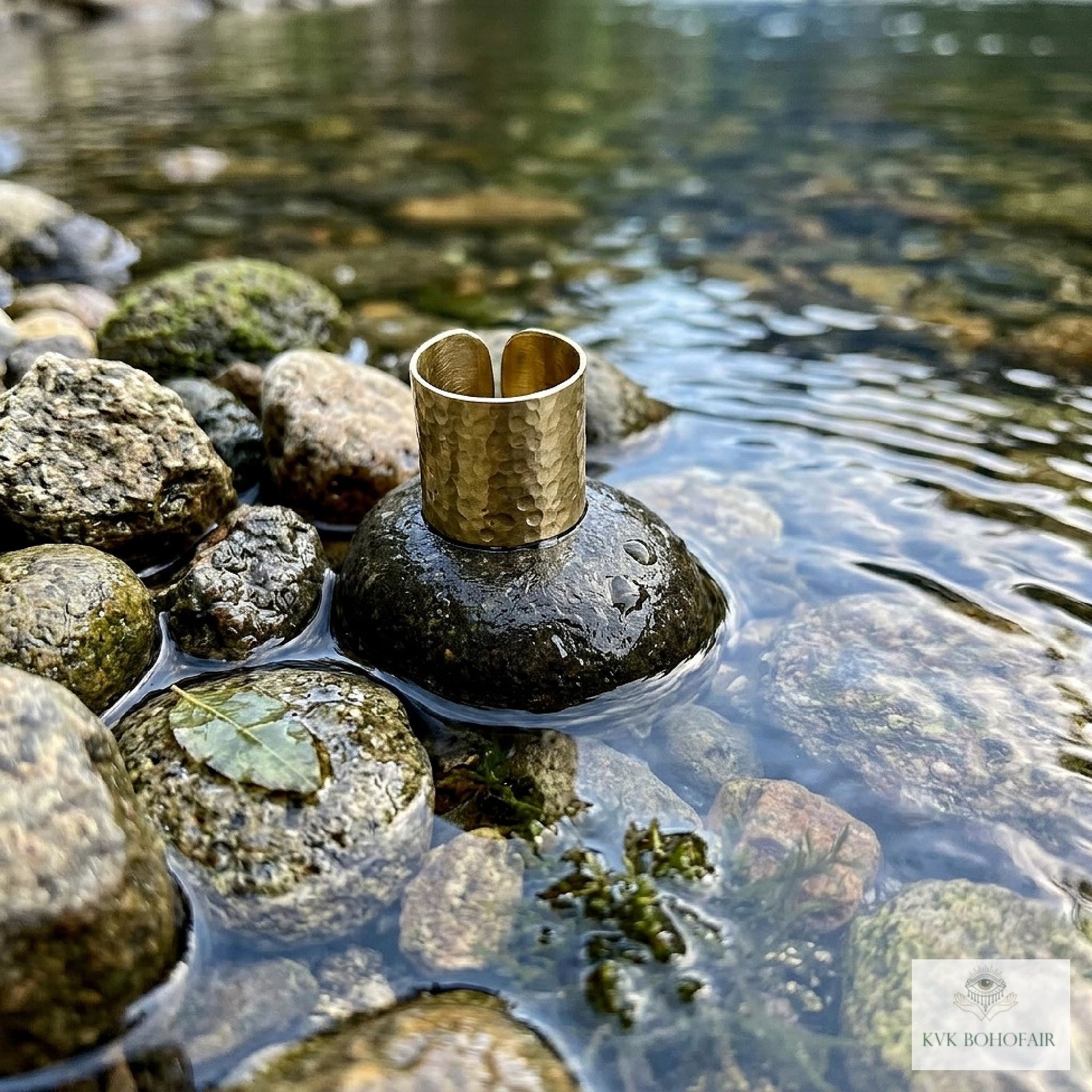 Handcrafted Brass Hammered Ring - Rustic Open-Back Band, Unique Boho Style Jewelry