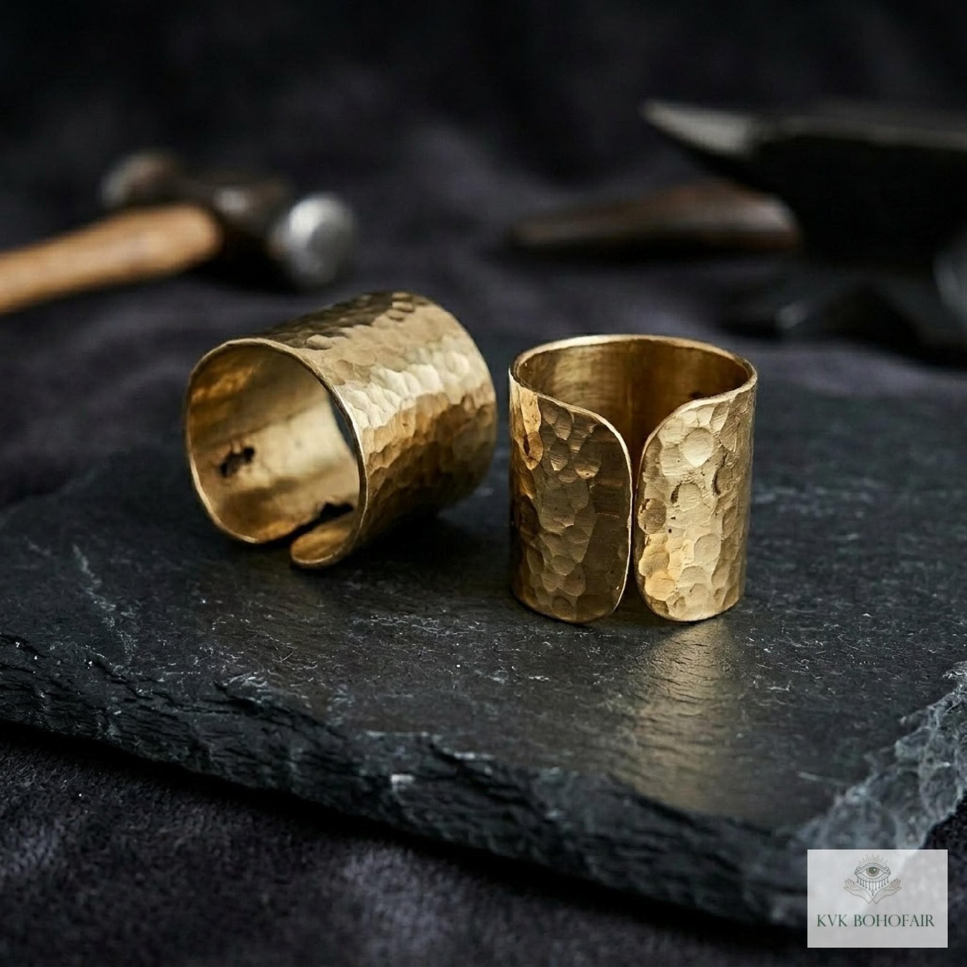 Handcrafted Brass Hammered Ring - Rustic Open-Back Band, Unique Boho Style Jewelry