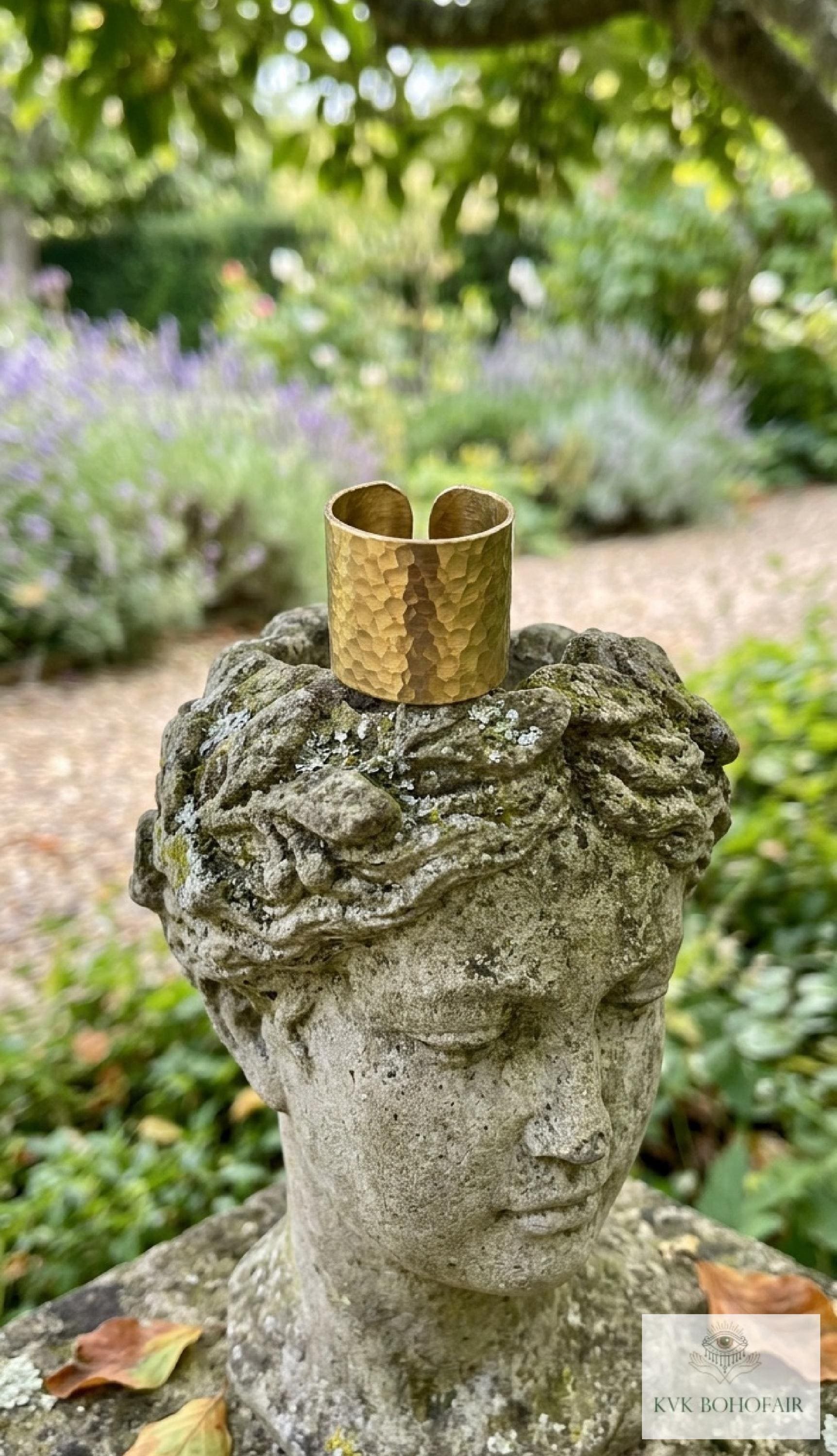 Handcrafted Brass Hammered Ring - Rustic Open-Back Band, Unique Boho Style Jewelry