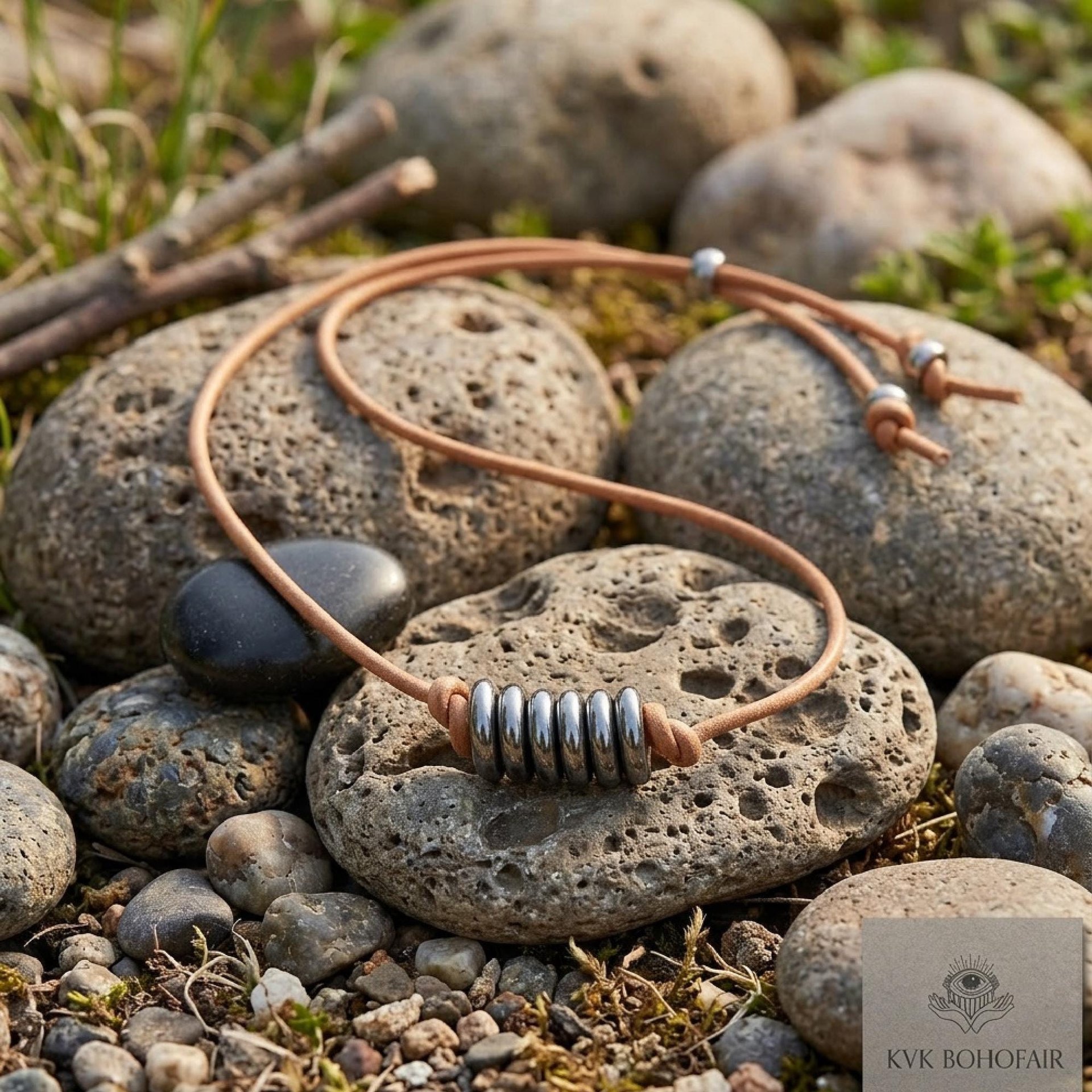 Boho Leather & Silver Bead Necklace - Adjustable Minimalist Style