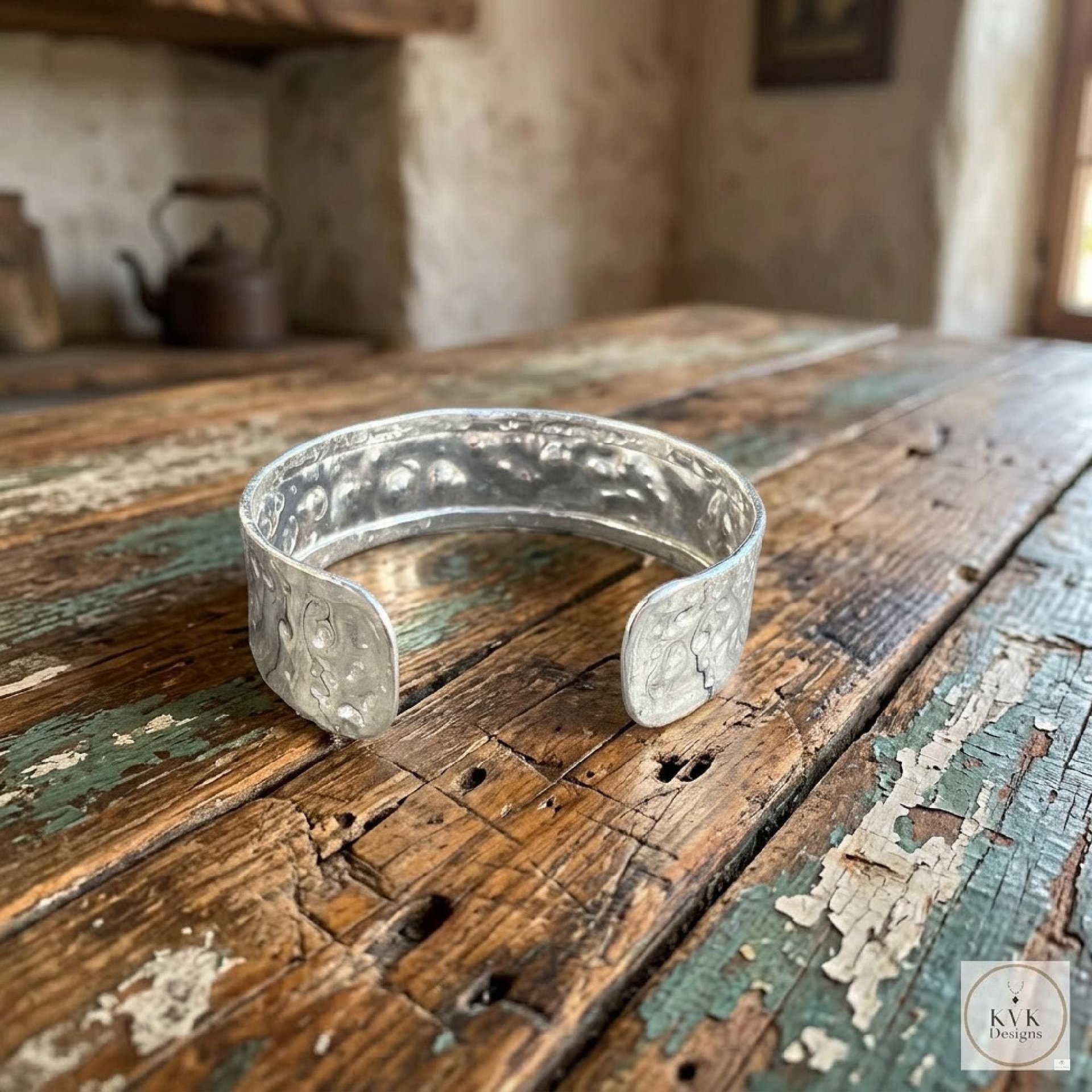 Hammered Silver Cuff Bracelet: Boho Bohemian Jewelry