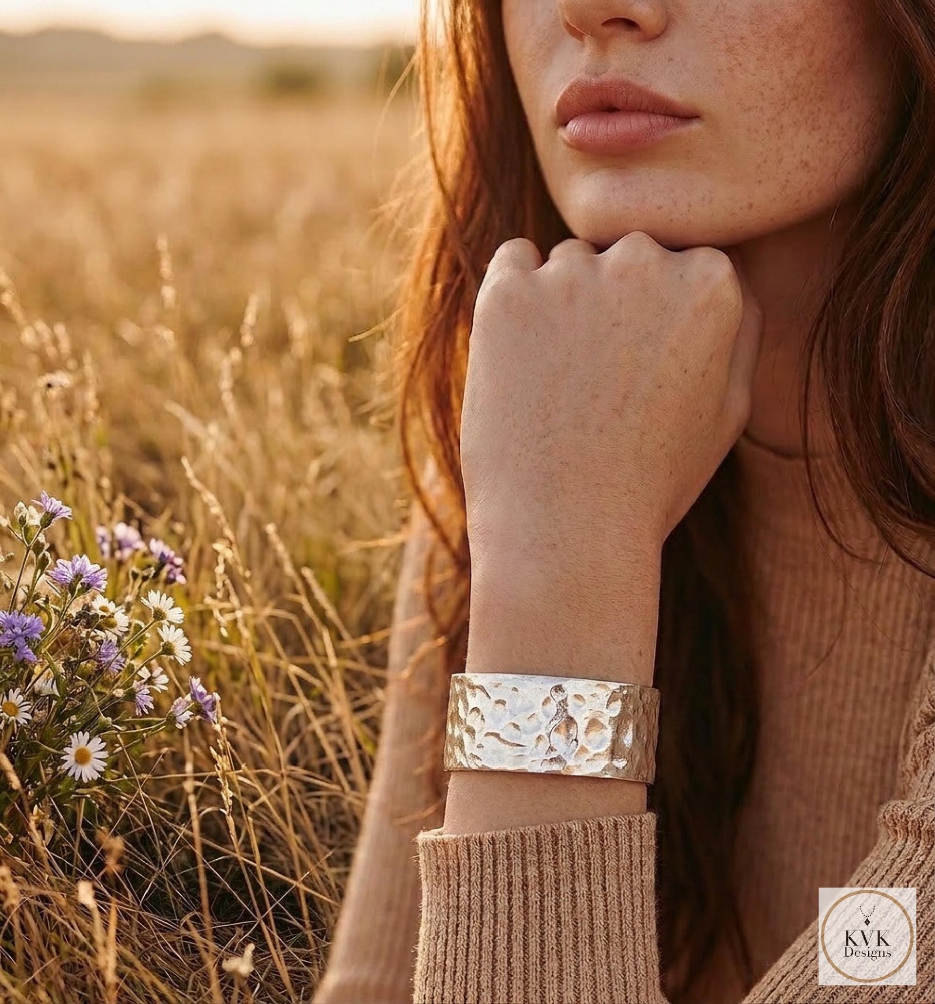 Hammered Silver Cuff Bracelet: Boho Bohemian Jewelry