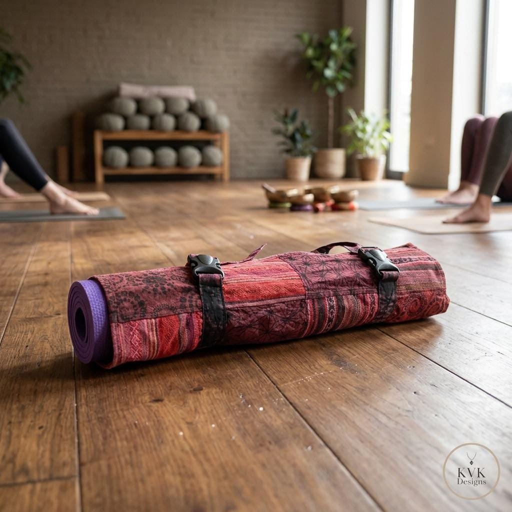 Handcrafted Patchwork Yoga Mat Bag – Boho Cotton Gym Tote, Support Nepal Artisans