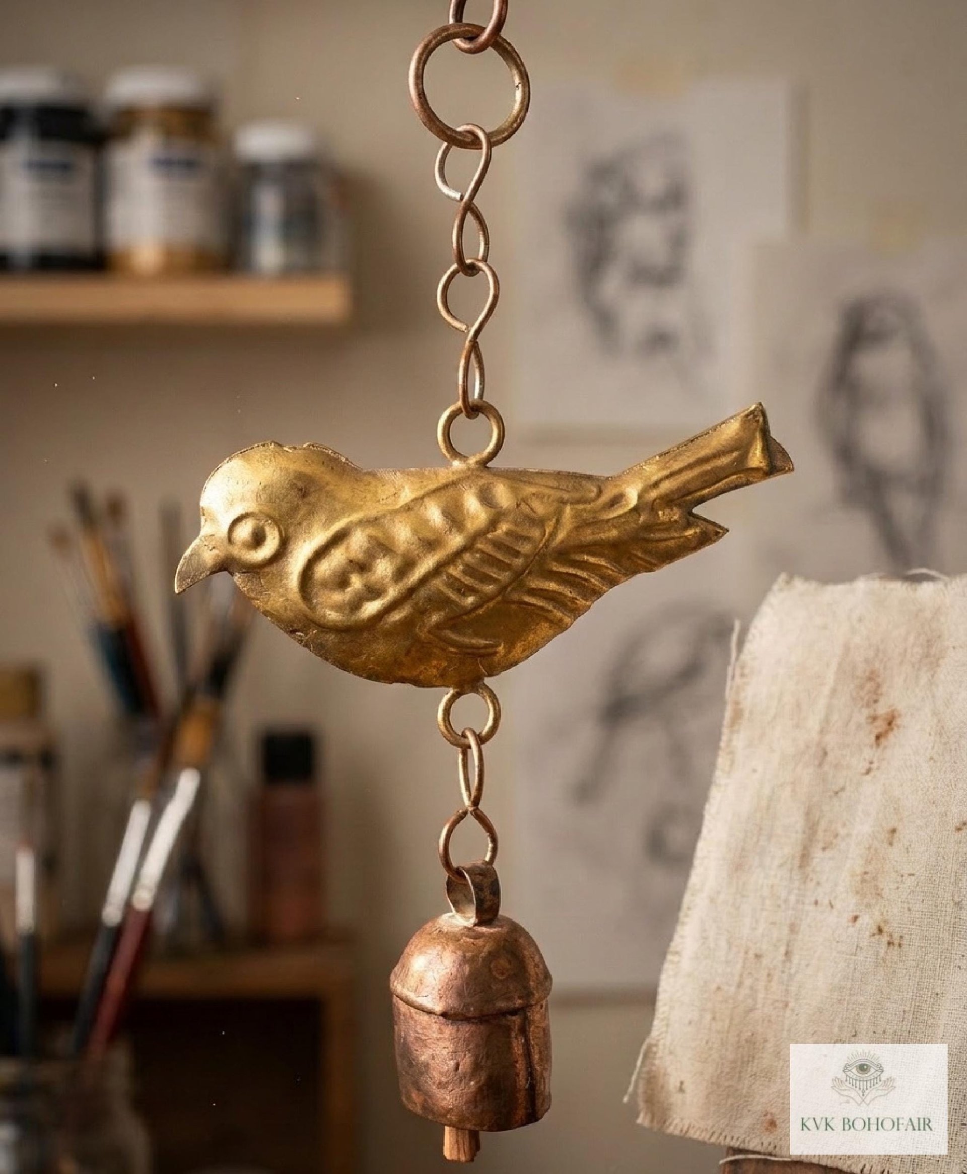 Handcrafted Bird Wind Bell Chime - Rustic Metal Art for Garden & Home Decor
