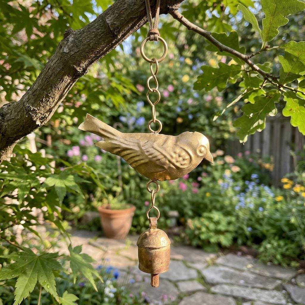 Handcrafted Bird Wind Bell Chime - Rustic Metal Art for Garden & Home Decor