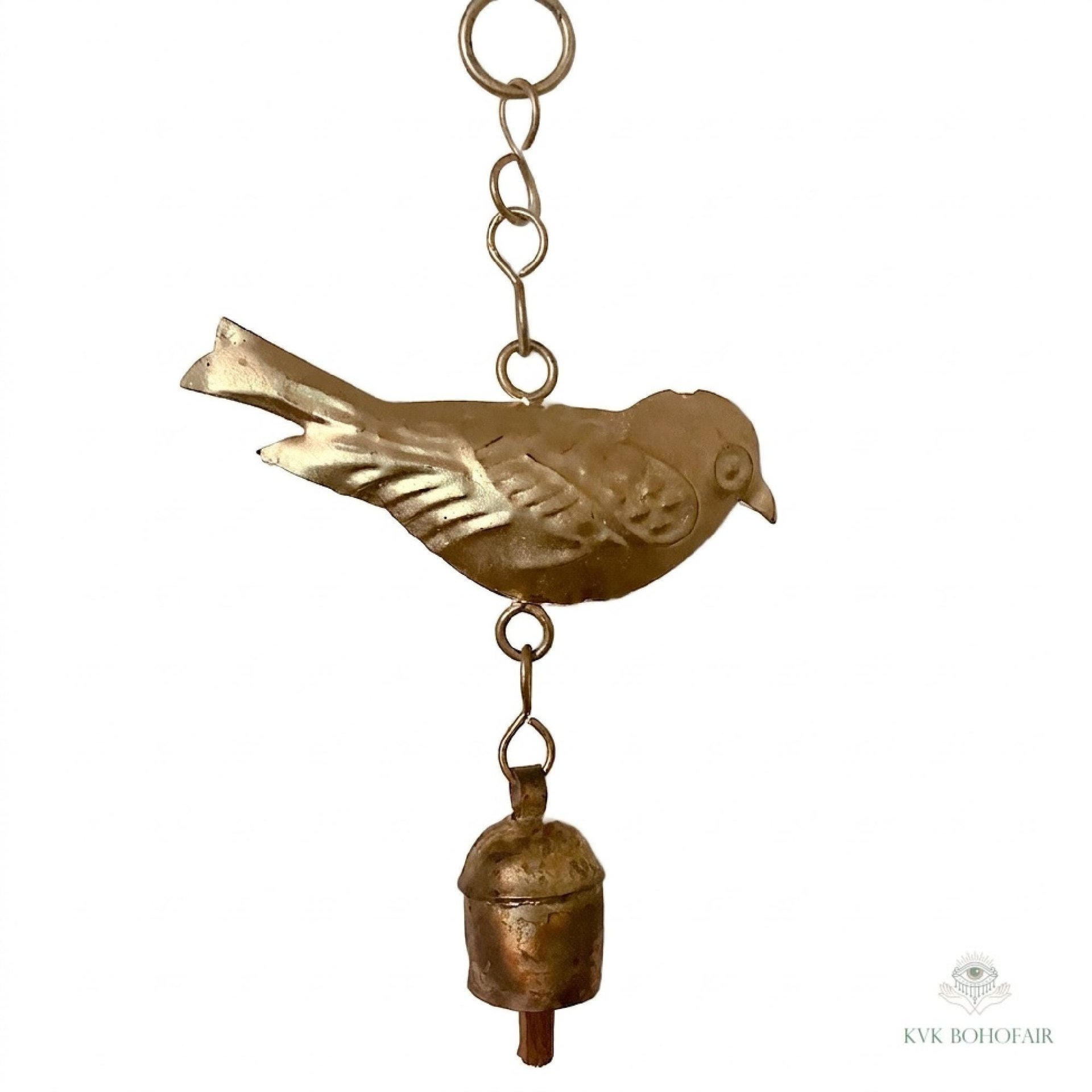 Handcrafted Bird Wind Bell Chime - Rustic Metal Art for Garden & Home Decor