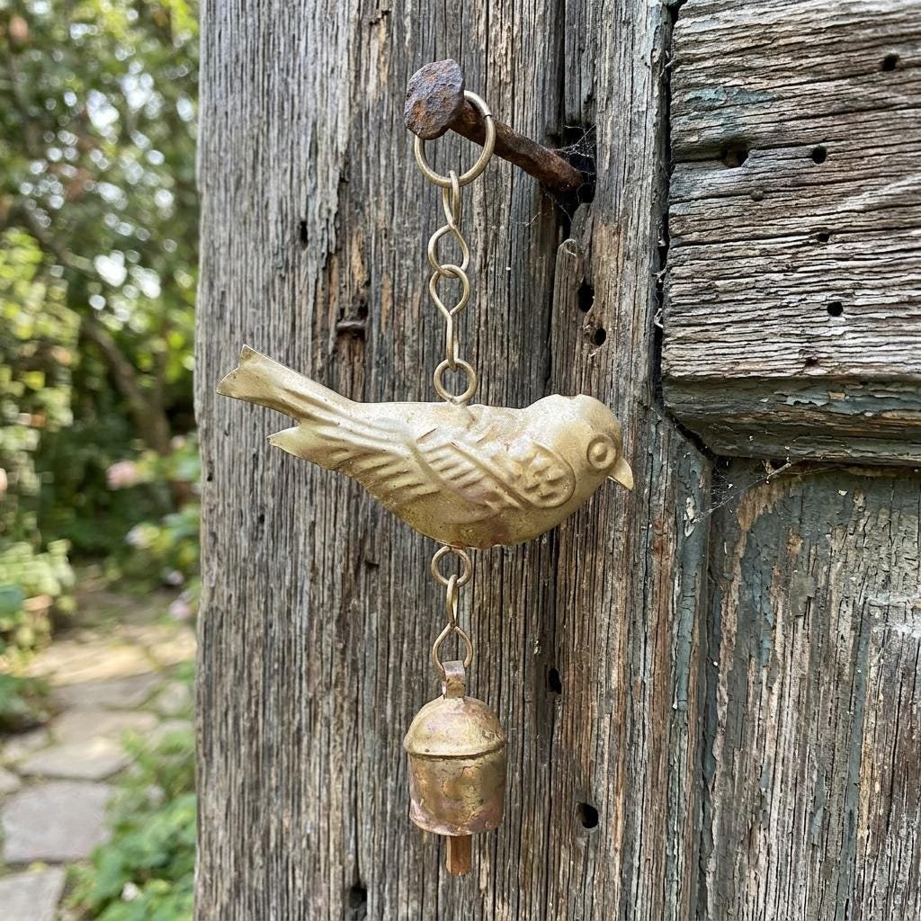Handcrafted Bird Wind Bell Chime - Rustic Metal Art for Garden & Home Decor