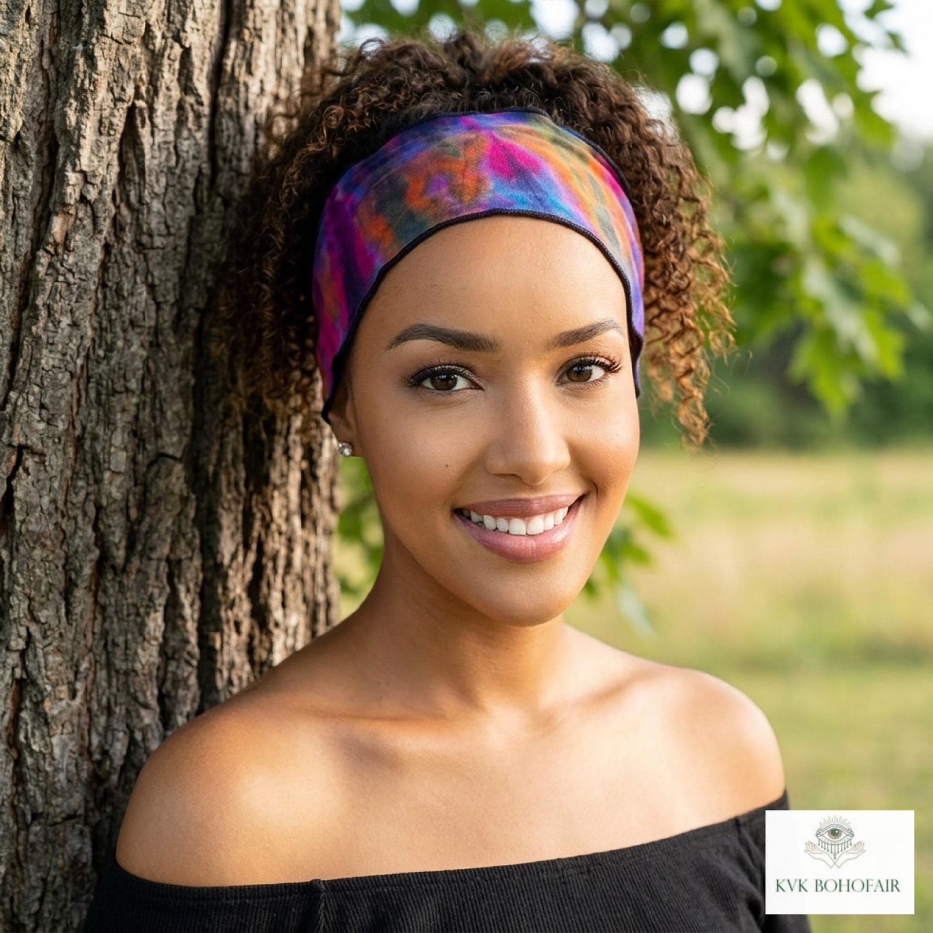 Boho Tie Dye Headband – Wide Yoga Running Sweatband, Hippie Hair Accessory