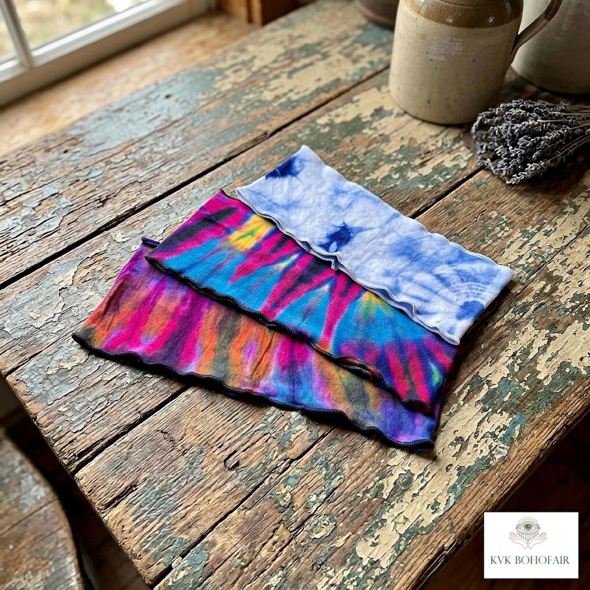 Boho Tie Dye Headband – Wide Yoga Running Sweatband, Hippie Hair Accessory
