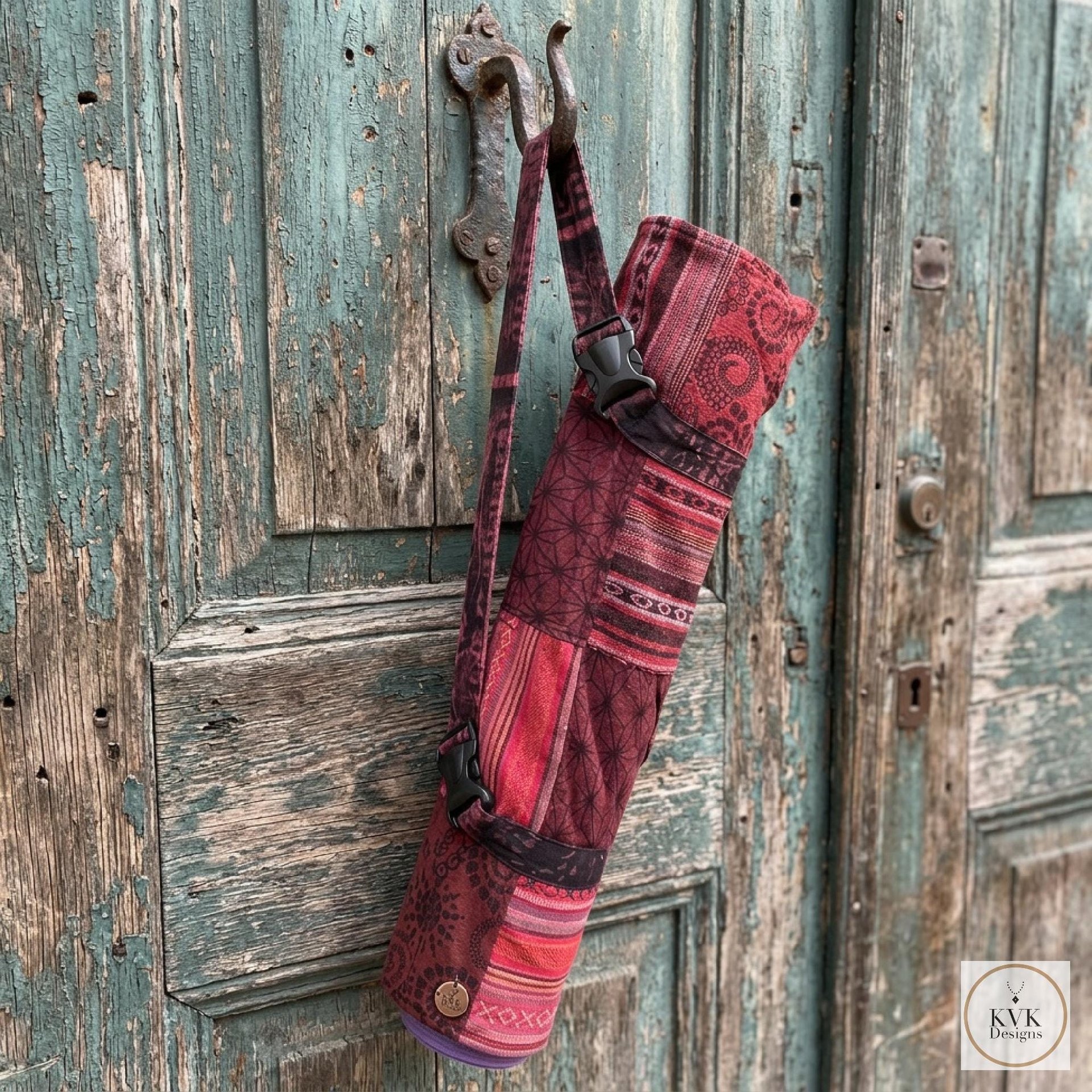 Handcrafted Patchwork Yoga Mat Bag – Boho Cotton Gym Tote, Support Nepal Artisans