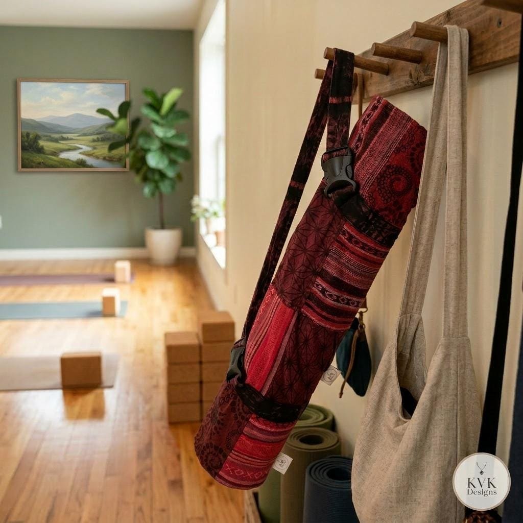Handcrafted Patchwork Yoga Mat Bag – Boho Cotton Gym Tote, Support Nepal Artisans
