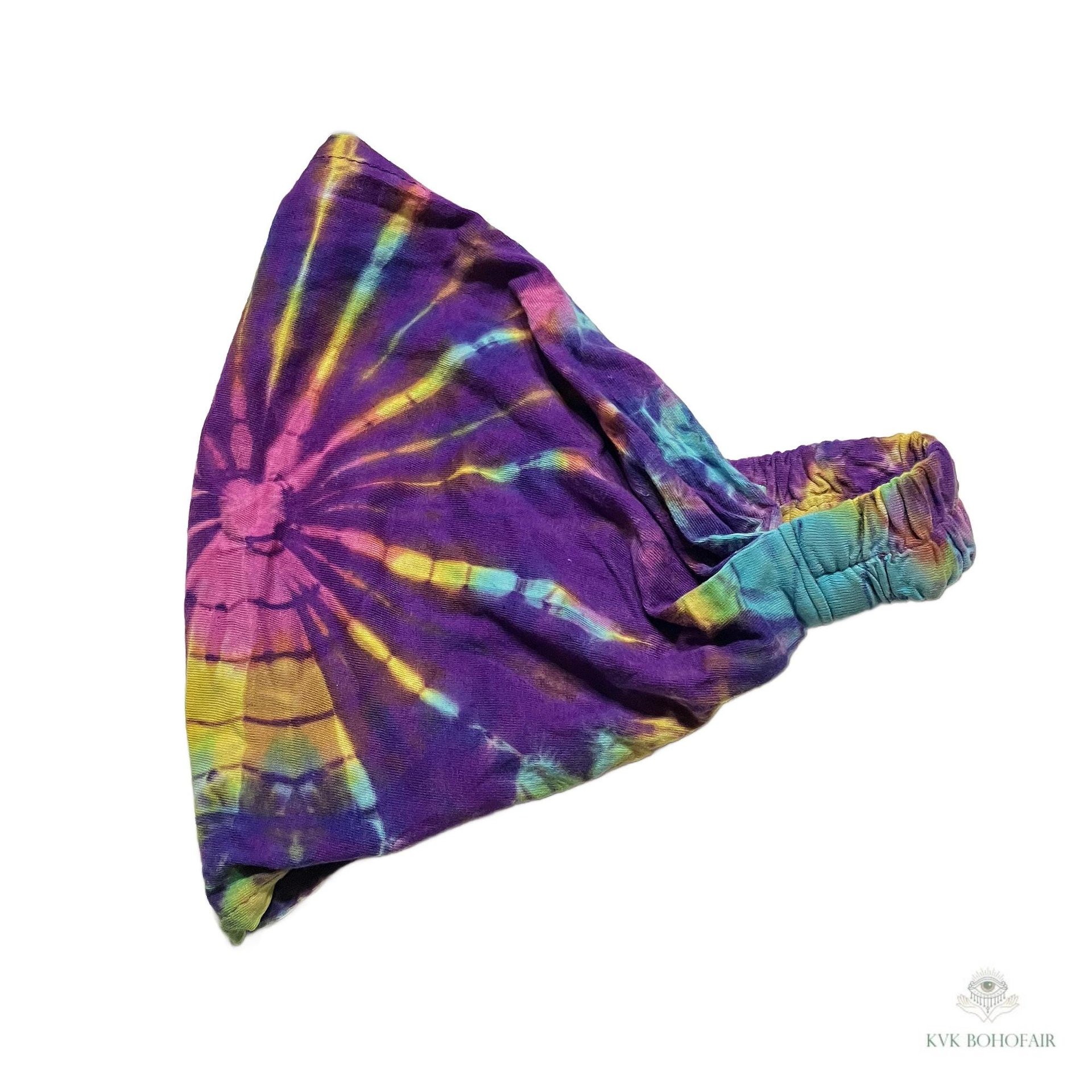 Purple Tie Dye Cotton Headband, Wide Boho Yoga Headwrap for Women, Bohemian Workout Hairband