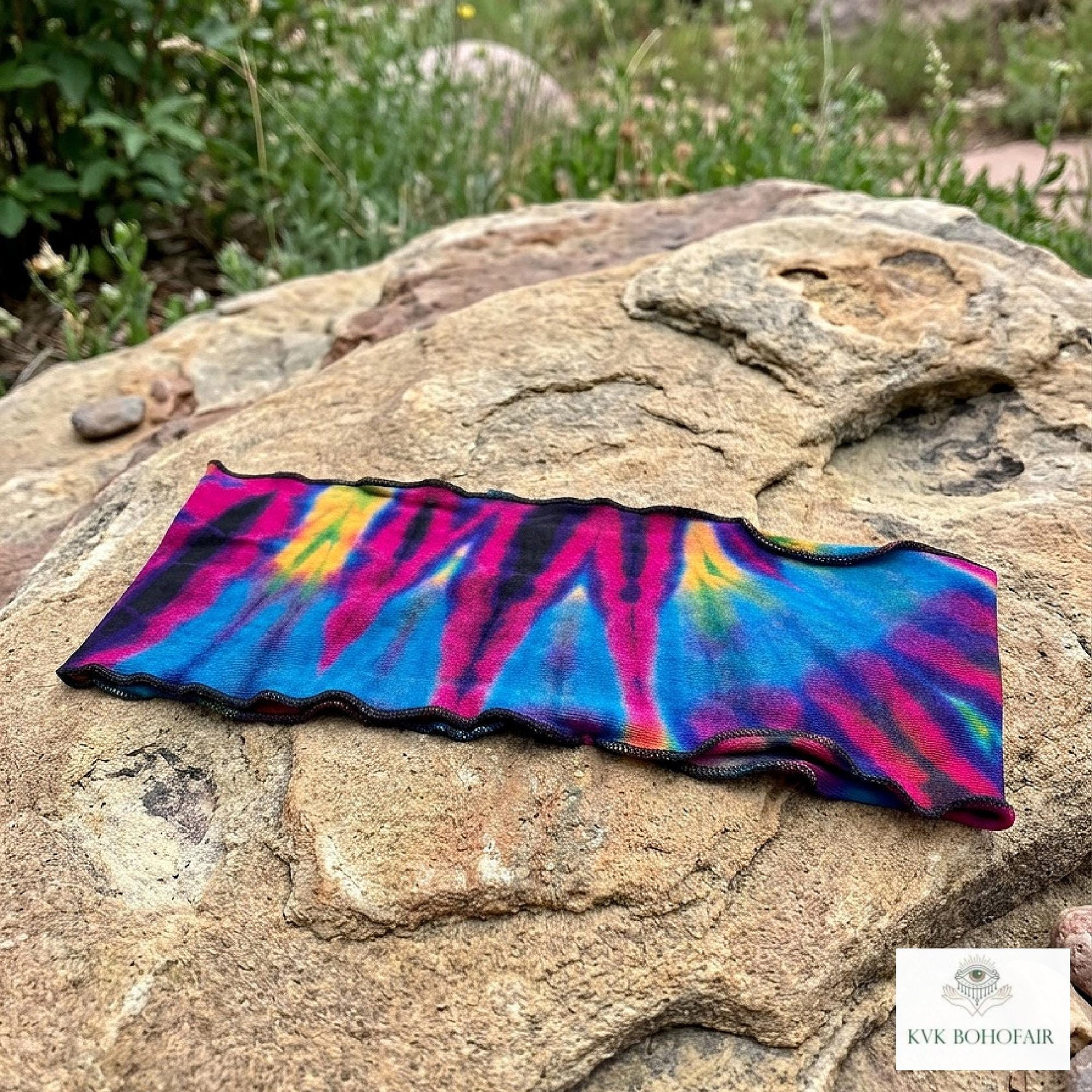 Boho Tie Dye Headband – Wide Yoga Running Sweatband, Hippie Hair Accessory