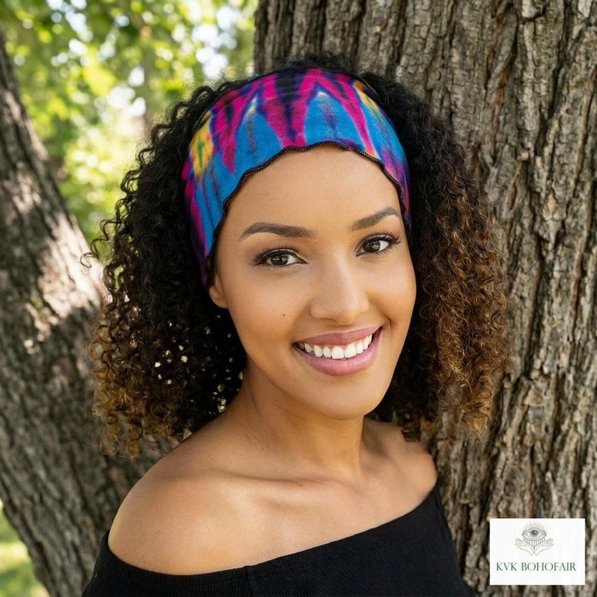 Boho Tie Dye Headband – Wide Yoga Running Sweatband, Hippie Hair Accessory