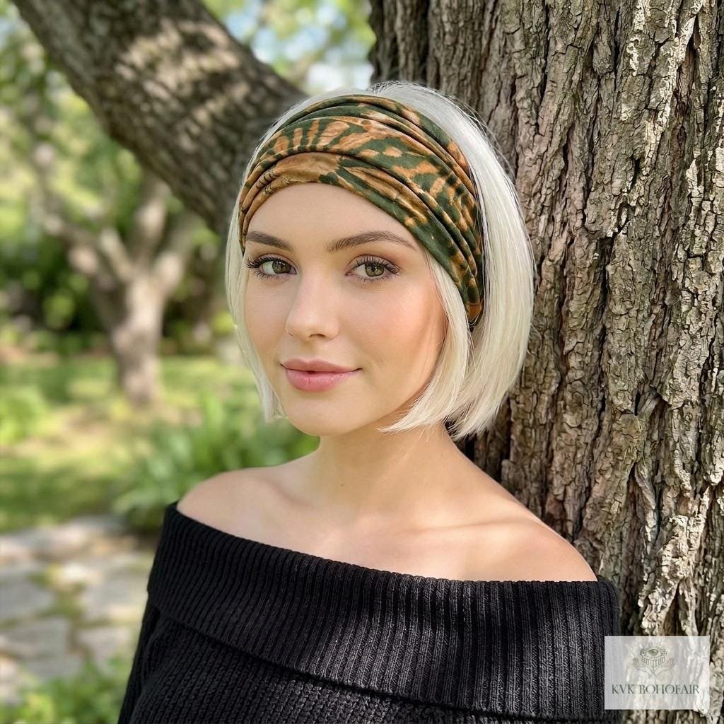 Green Tie-Dye Boho Headband -  Stylish Bohemian Headwrap, Headbands for Women