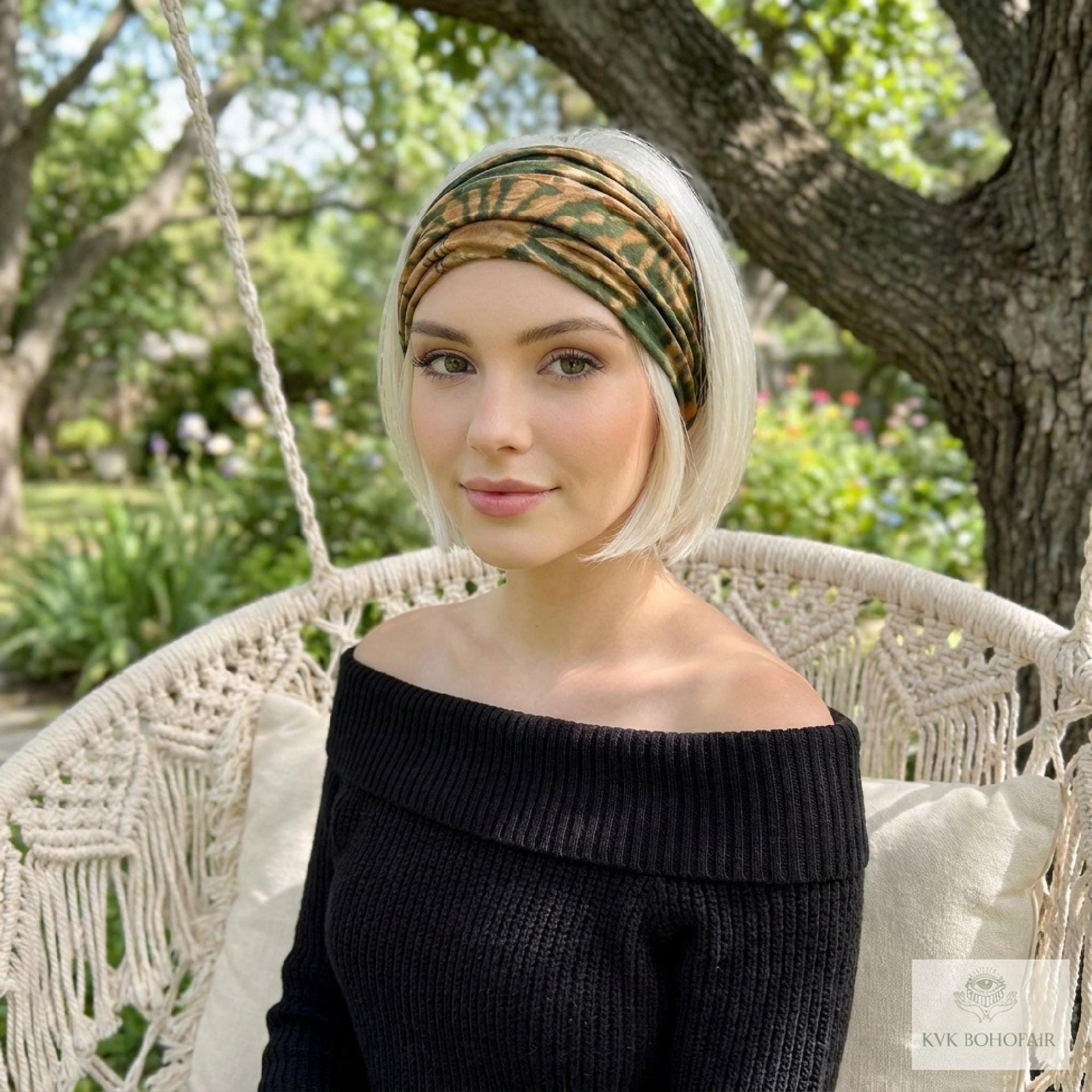Green Tie-Dye Boho Headband -  Stylish Bohemian Headwrap, Headbands for Women