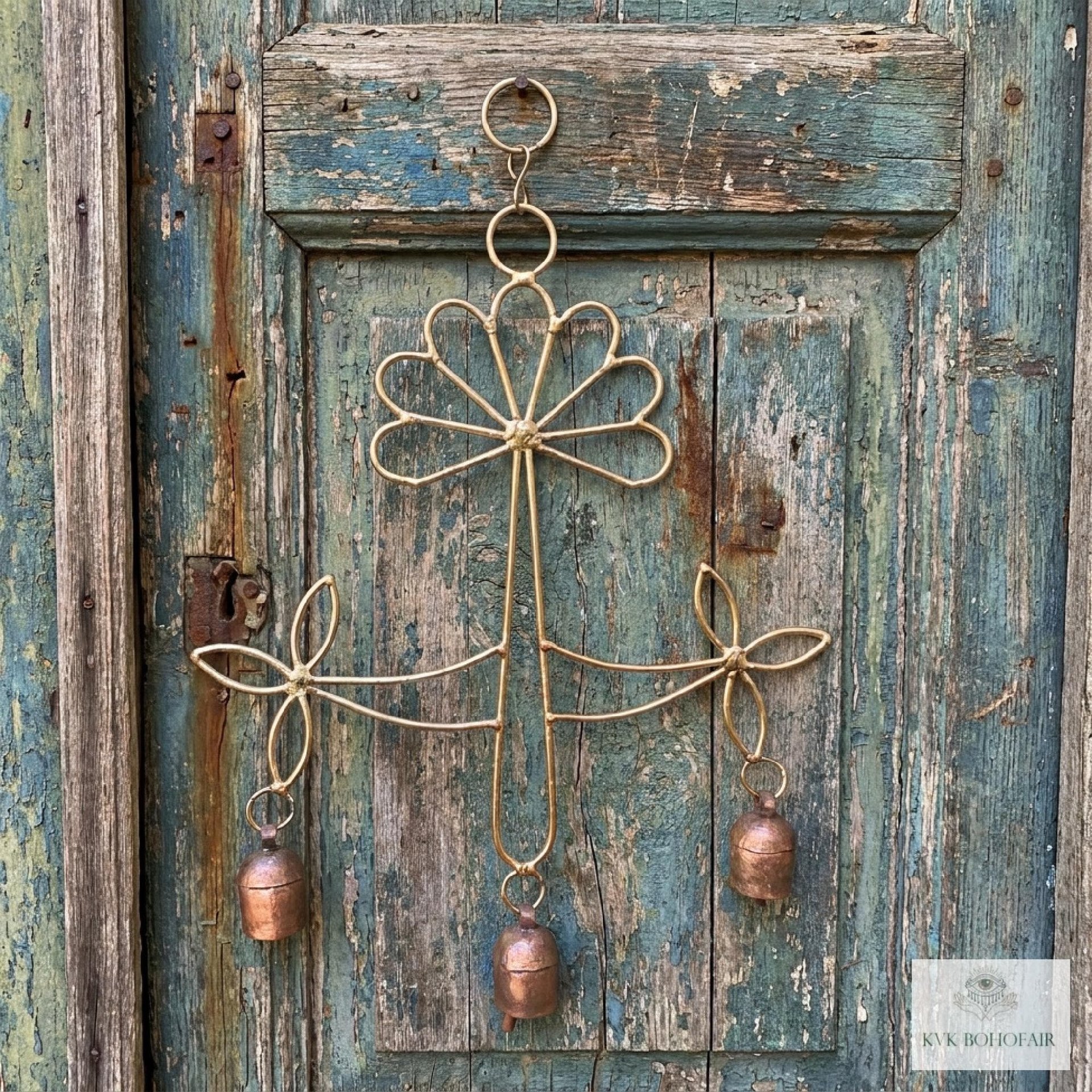 Peaceful: Handmade Flower Garden Wind Chime with Rustic Bells
