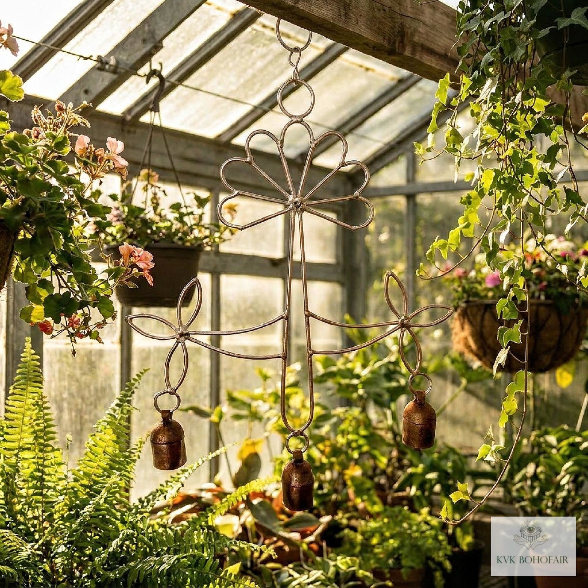 Peaceful: Handmade Flower Garden Wind Chime with Rustic Bells