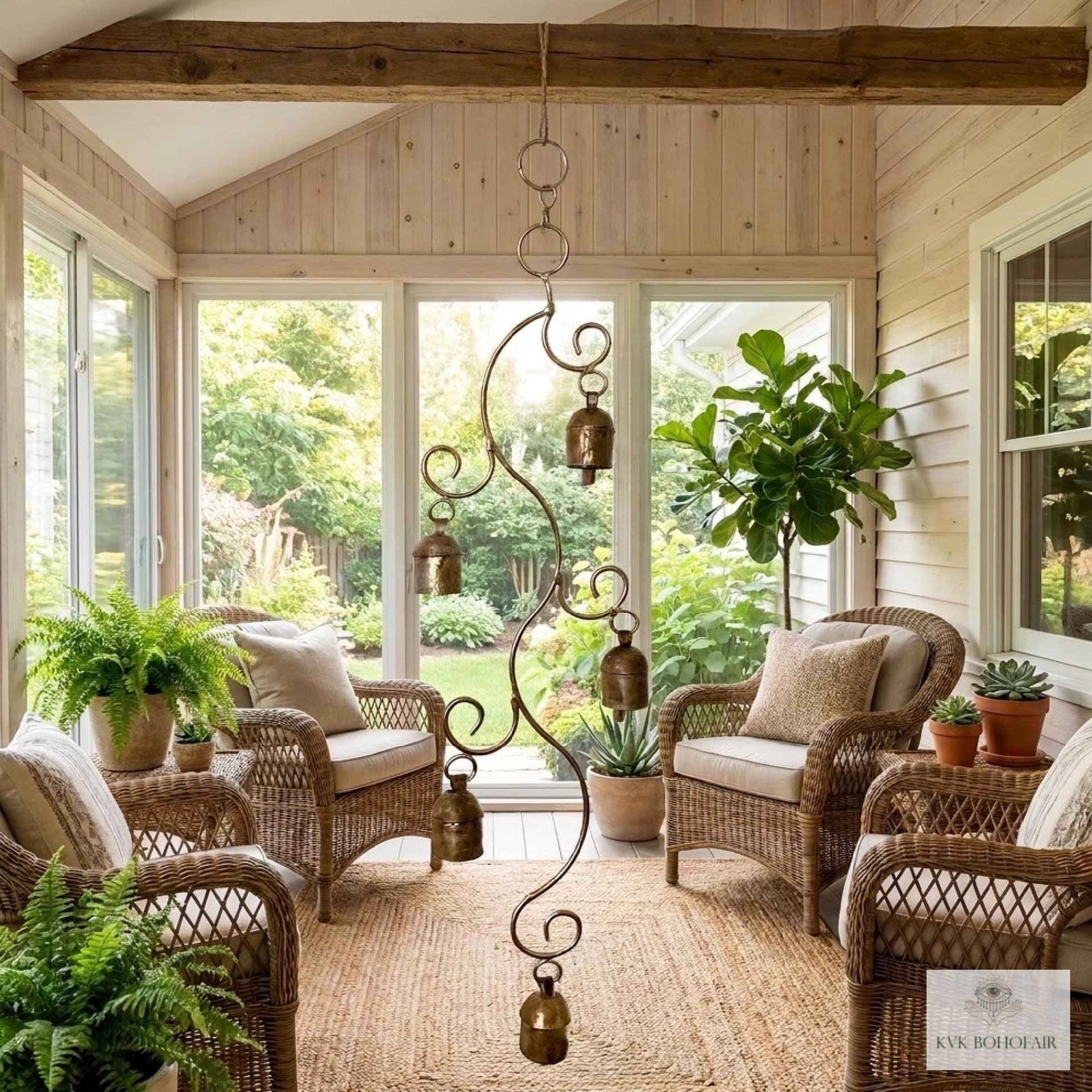 Handmade Swirl Wind Chime - Long Cascading Garden Bells
