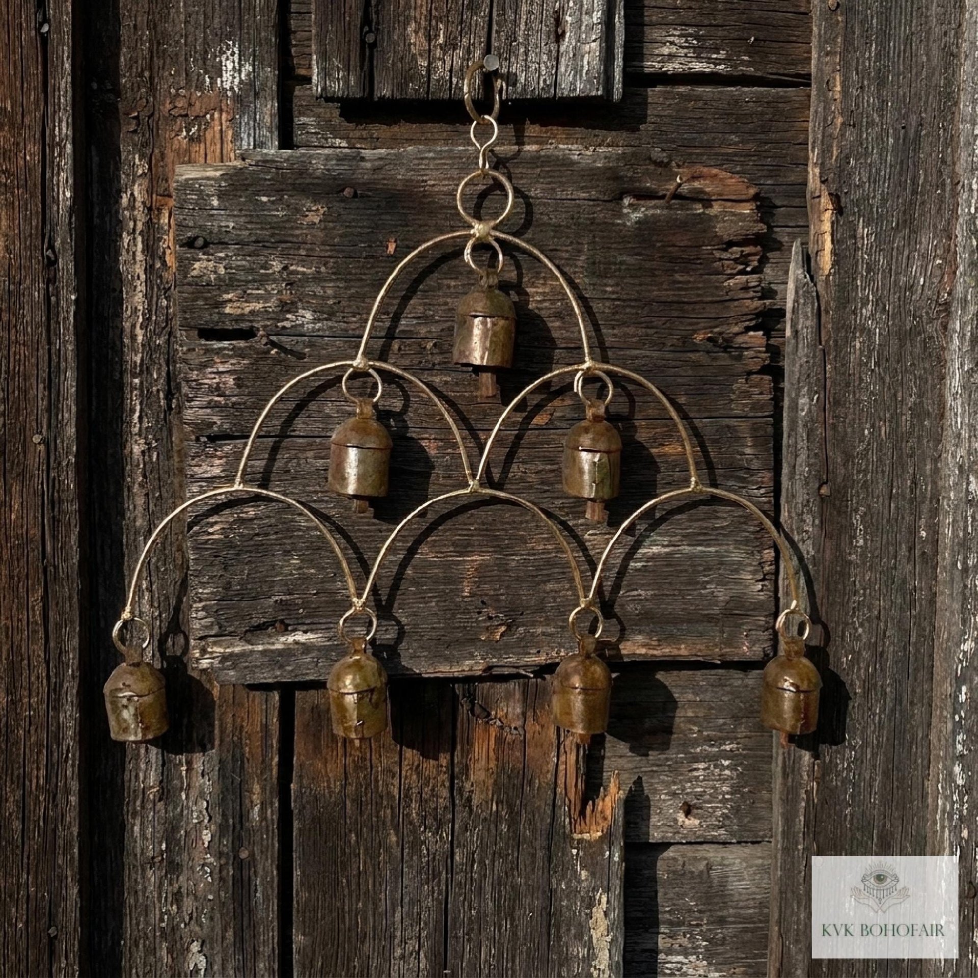 Artisan Chandelier Bells Wind Chime, Recycled Metal Garden Decor, Outdoor Patio Hanging Bells
