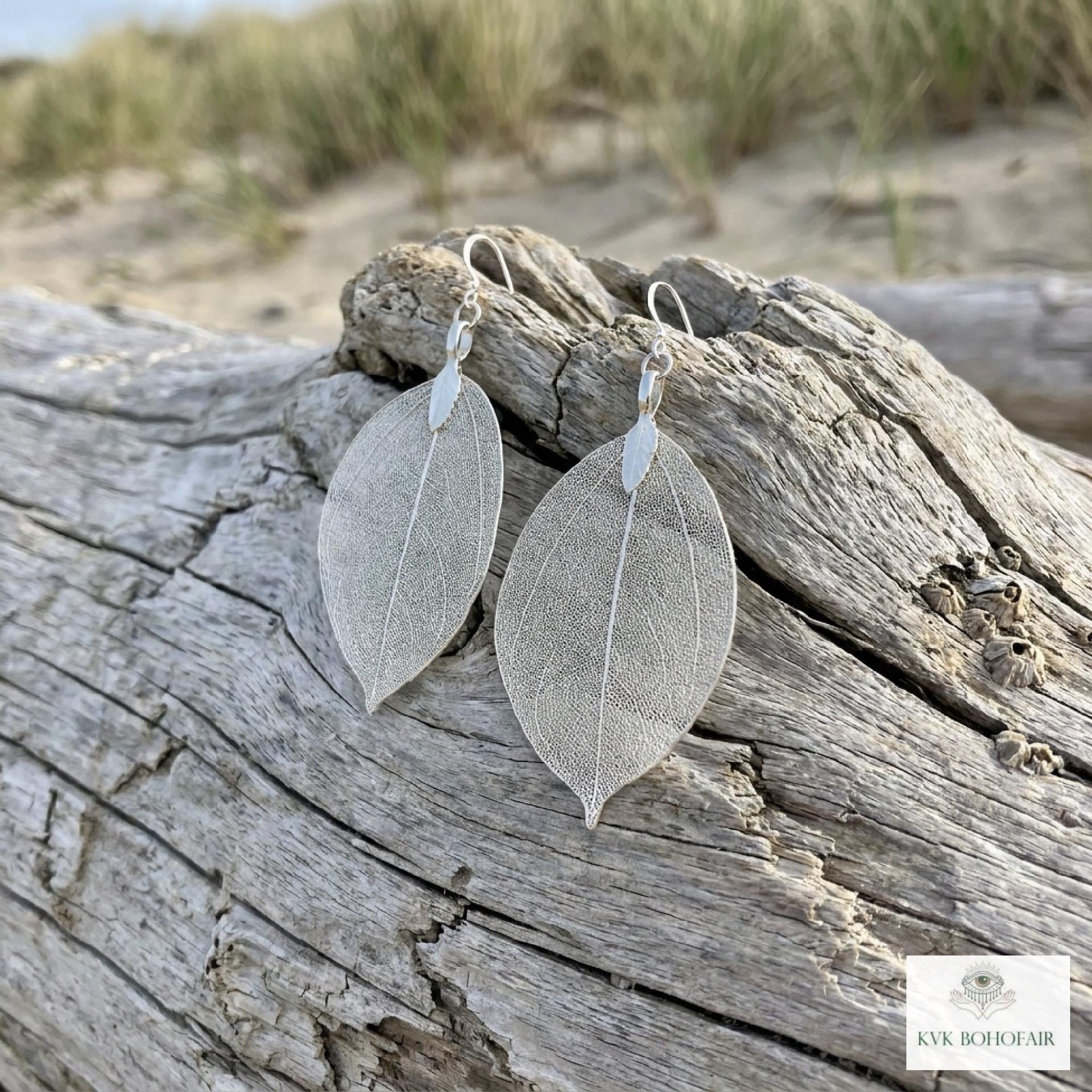 Handcrafted Silver Leaf Earrings - Sterling Silver Wire Botanical Jewelry