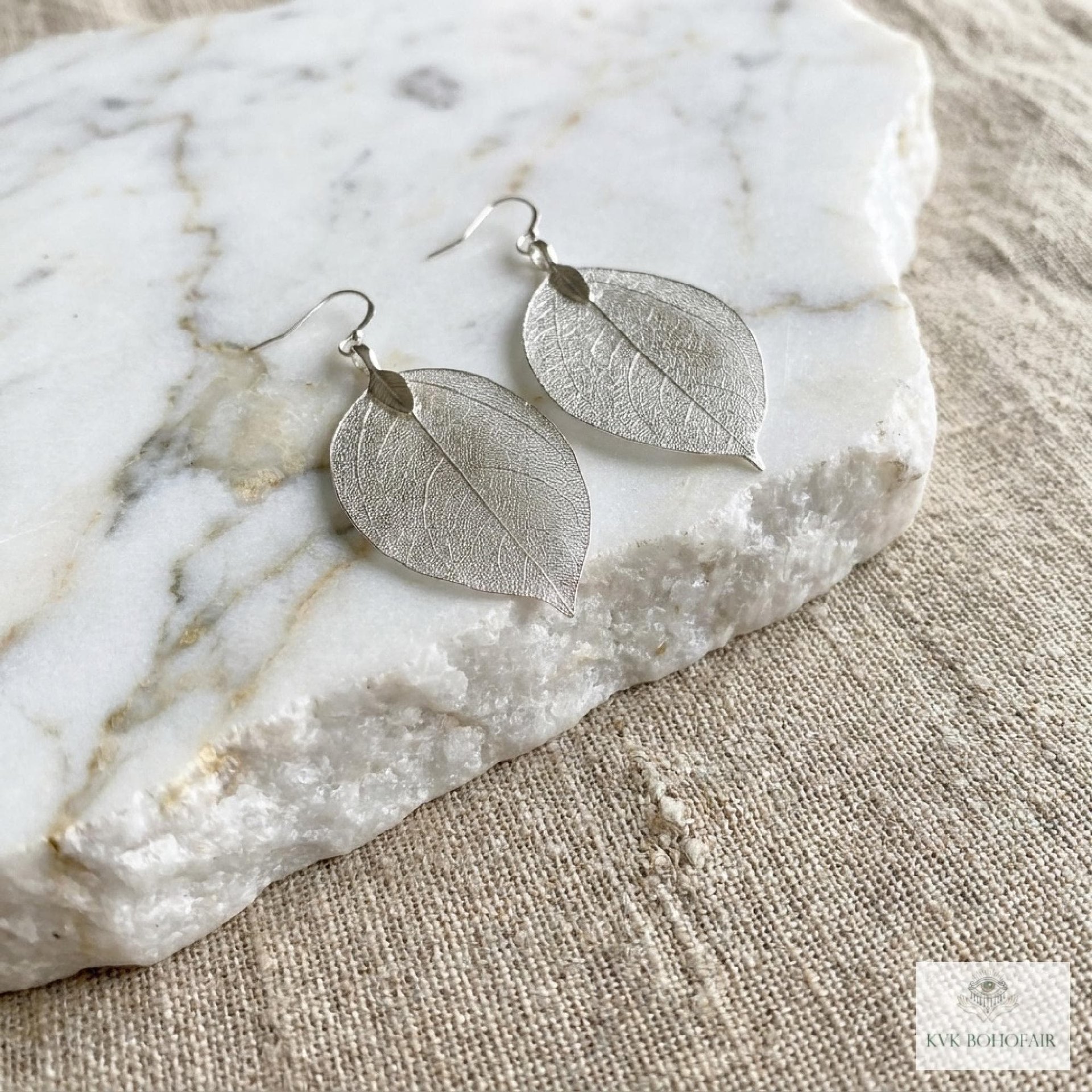 Handcrafted Silver Leaf Earrings - Sterling Silver Wire Botanical Jewelry