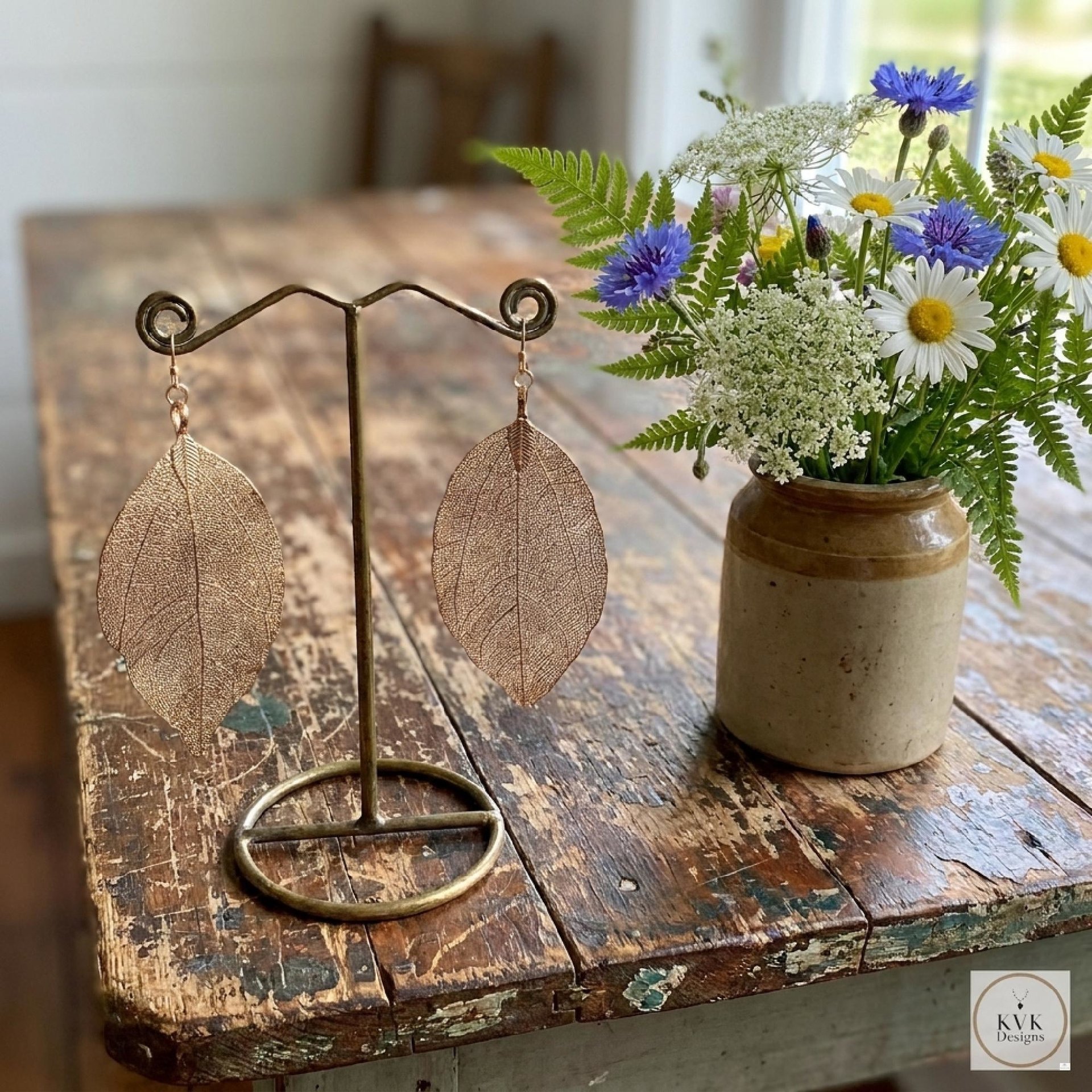 Handcrafted Gold Leaf Earrings, Elegant Botanical Dangles, Delicate Nature Jewelry Drops