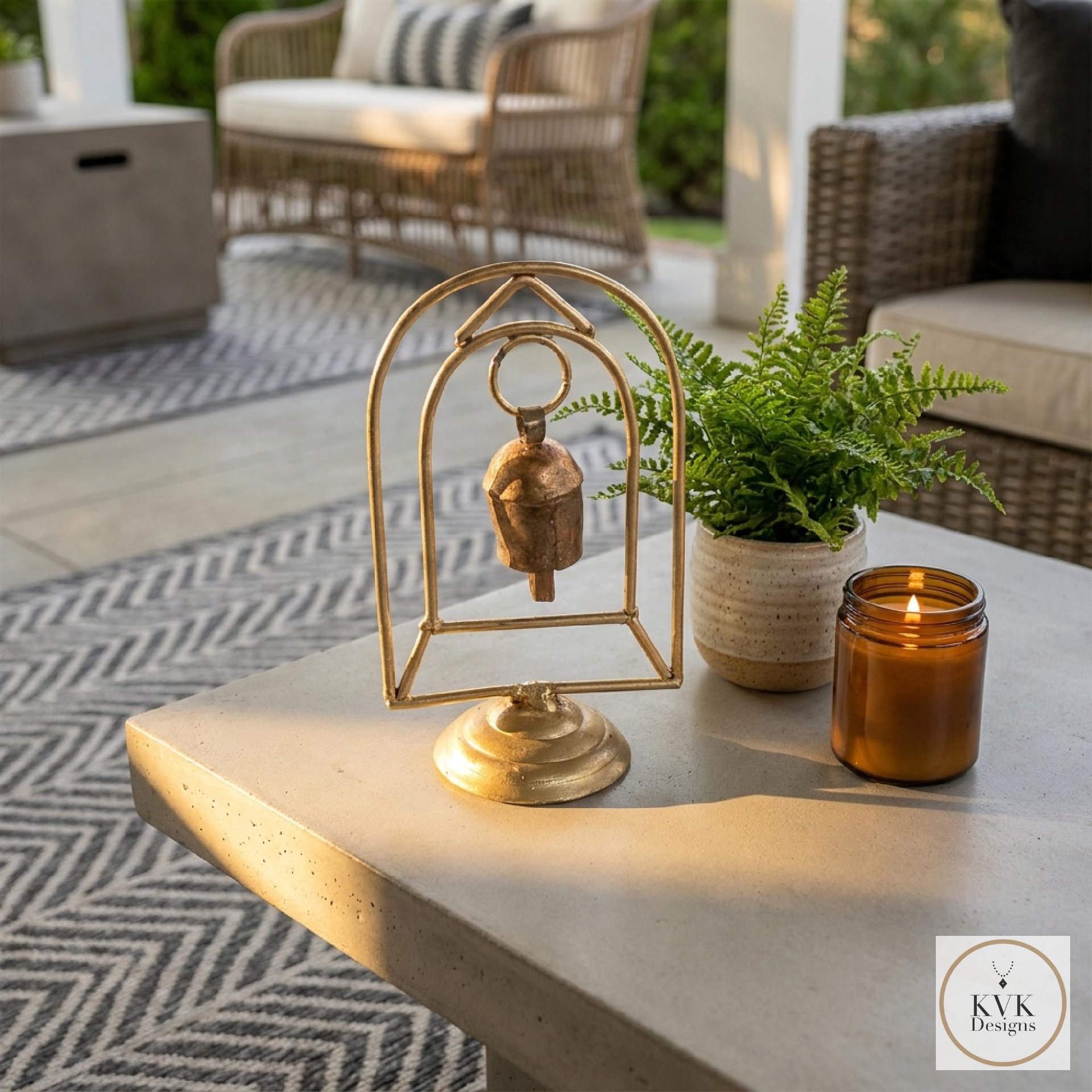 Zen Bell on Stand Peaceful Chime - Handcrafted Artisan Boho Metal Decor, 6 Inch