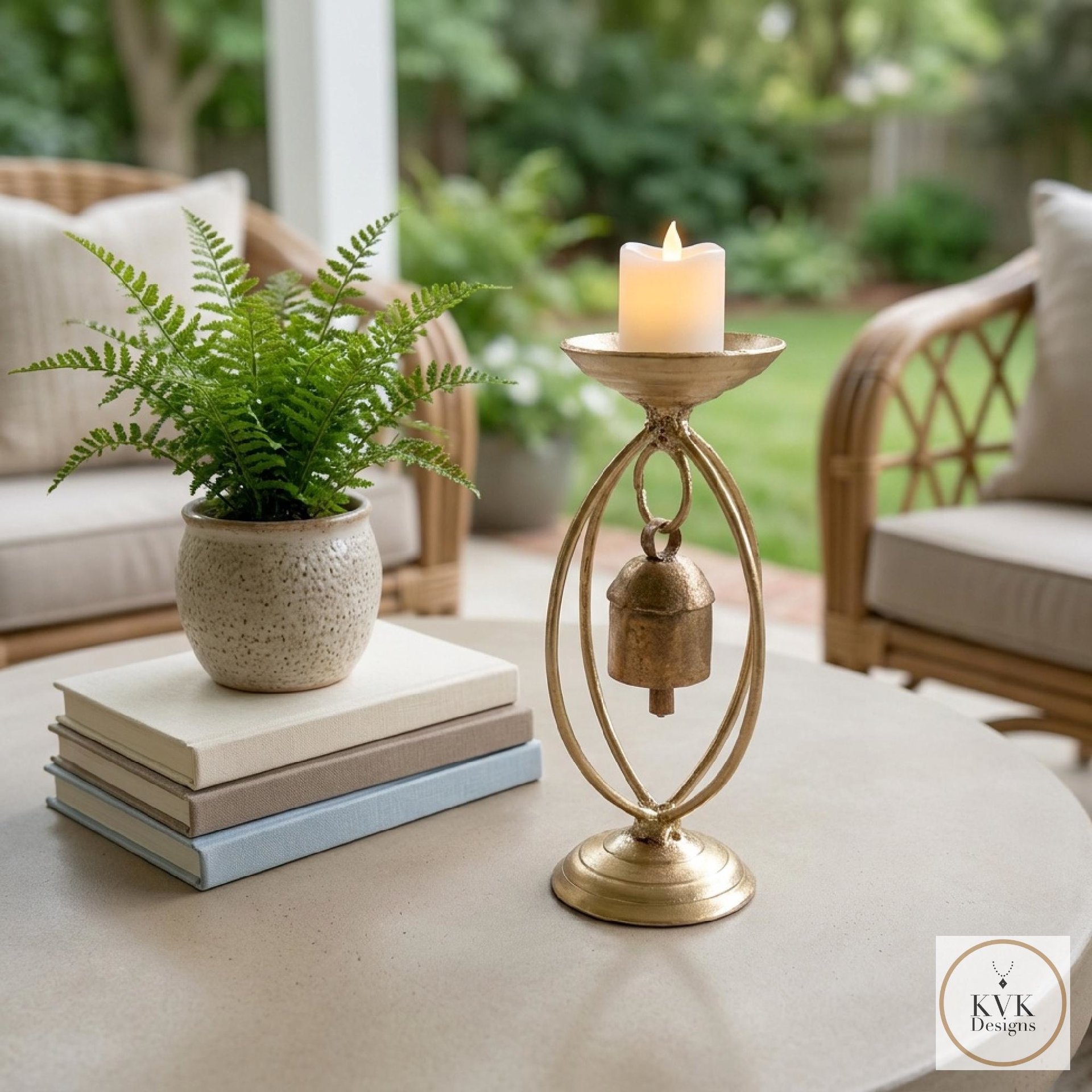 Zen Bell Votive Candle Holder - Artisan Metal Chime Altar Display Stand, 6.5 Inch