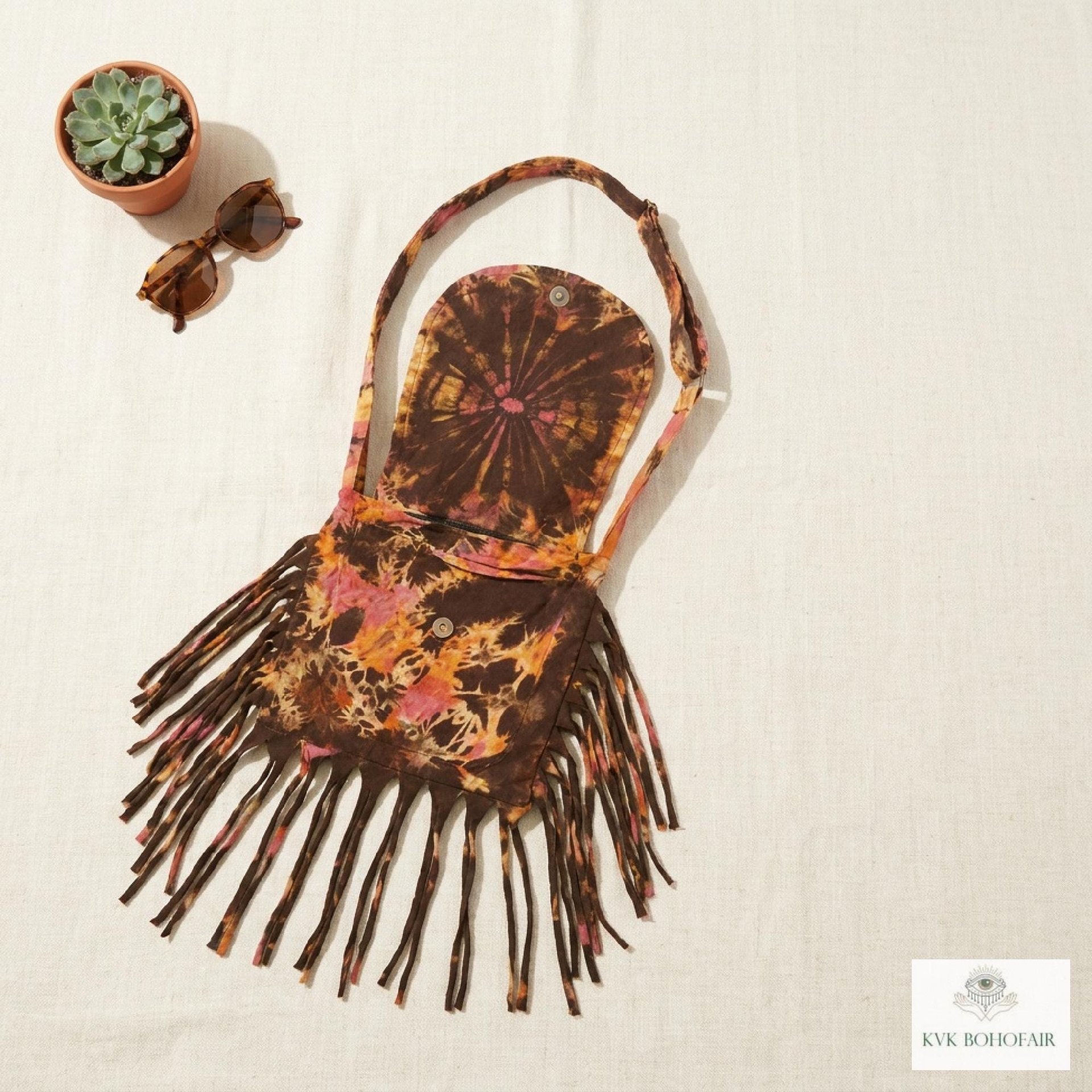 Handcrafted Tie Dye Fringe Bag - Bohemian Festival Crossbody Purse