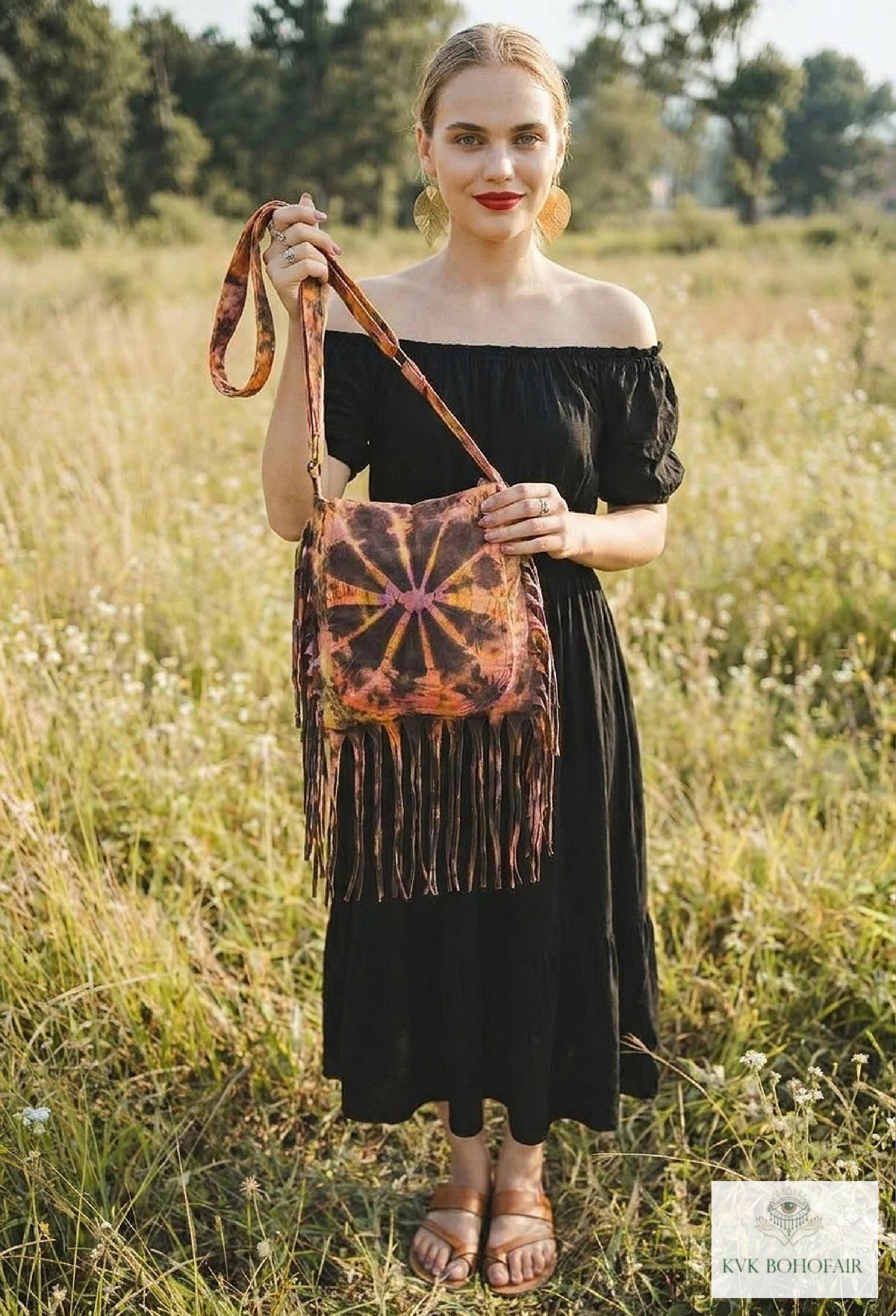 Handcrafted Tie Dye Fringe Bag - Bohemian Festival Crossbody Purse