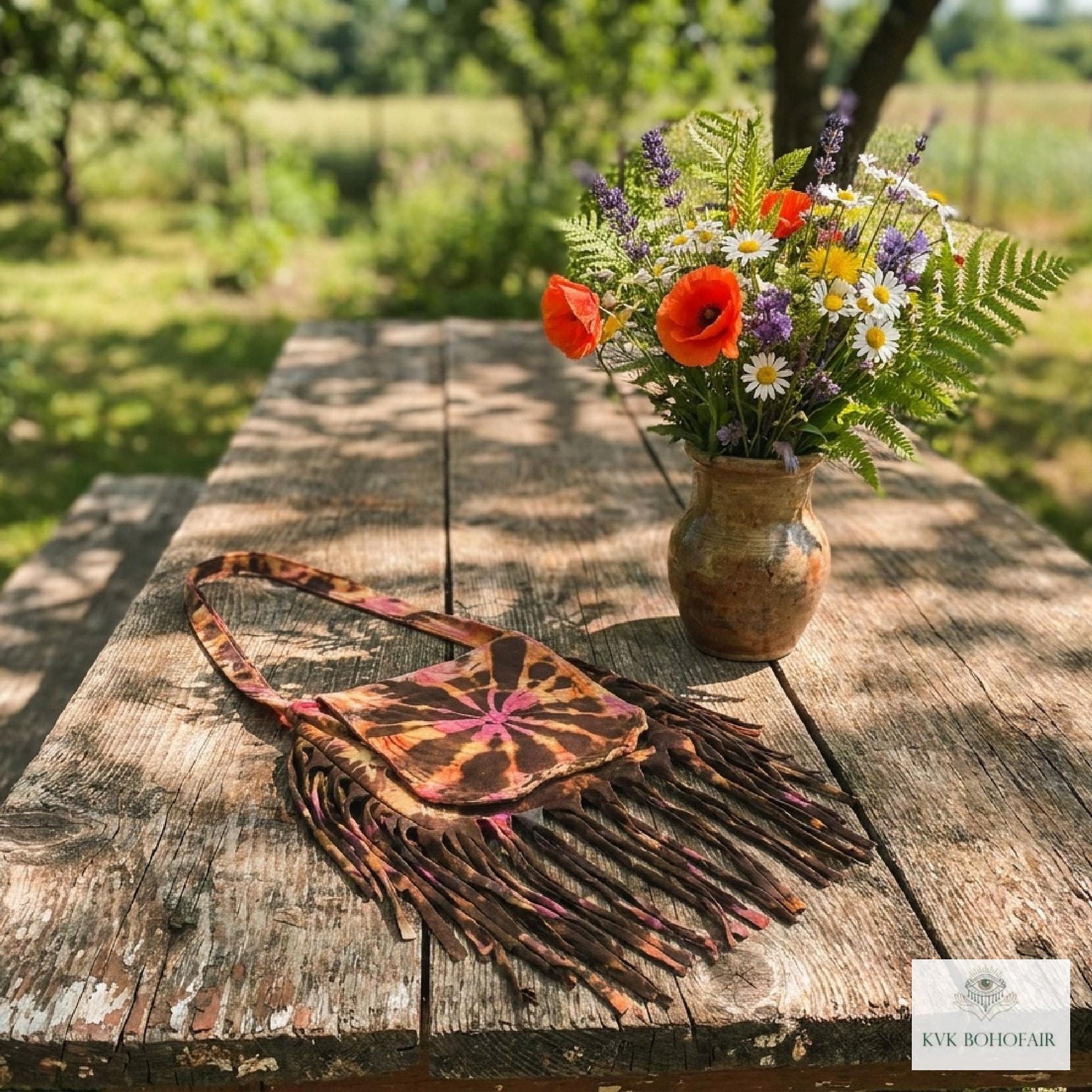 Handcrafted Tie Dye Fringe Bag - Bohemian Festival Crossbody Purse