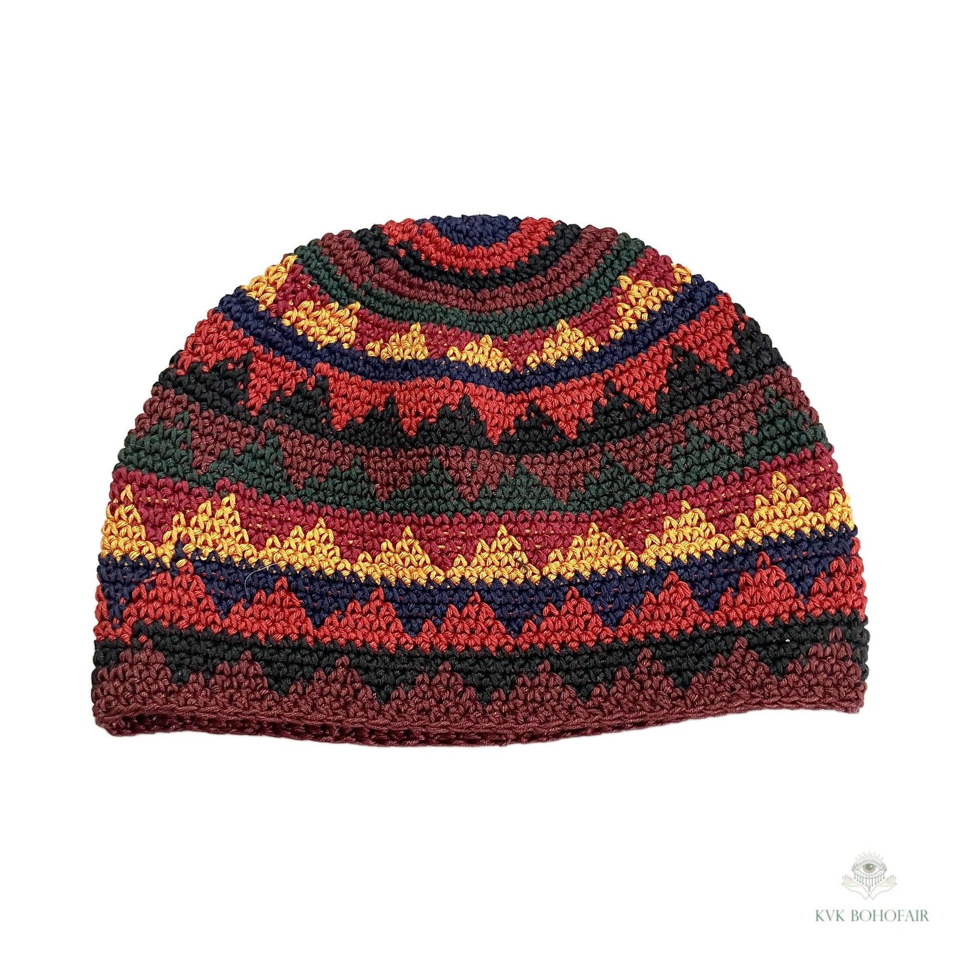 Earth Zig Zag Kufi Skull Cap - Crocheted Beanie Hat, Ethically sourced