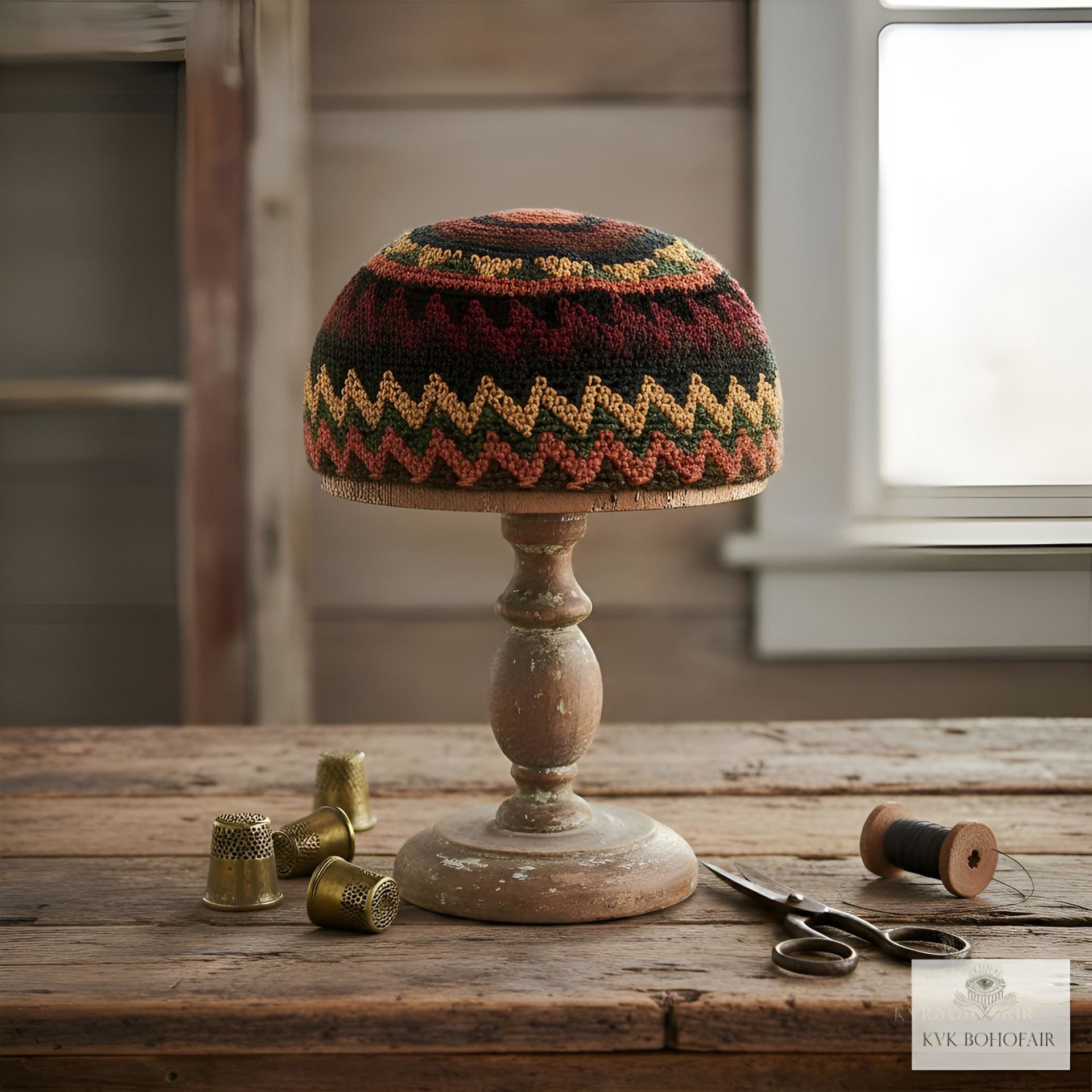 Earth Zig Zag Kufi Skull Cap - Crocheted Beanie Hat, Ethically sourced