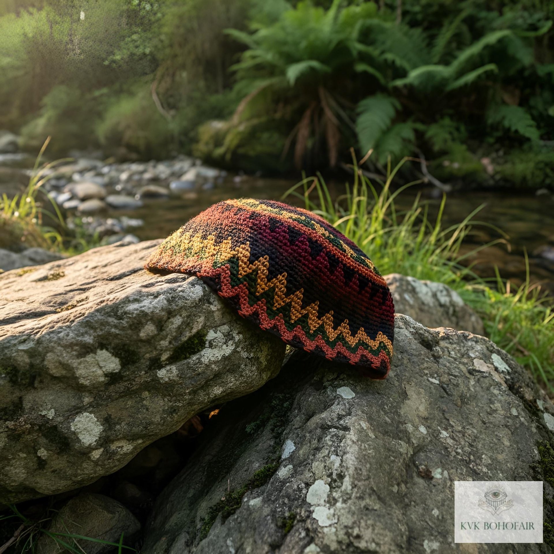 Earth Zig Zag Kufi Skull Cap - Crocheted Beanie Hat, Ethically sourced