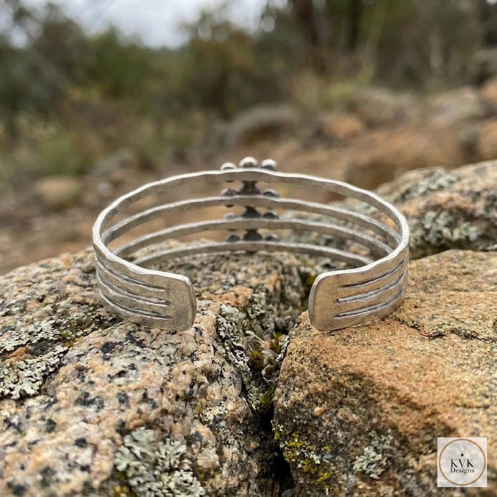 Hammered Silver Beaded Cuff Bracelet: Handcrafted Boho Jewelry