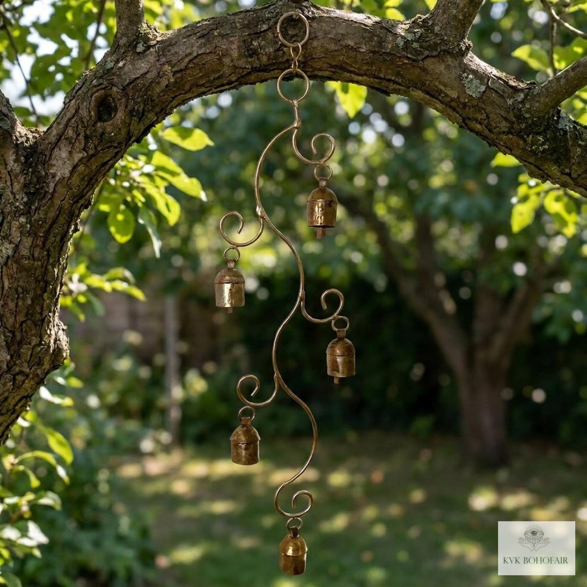 Handmade Swirl Wind Chime - Long Cascading Garden Bells