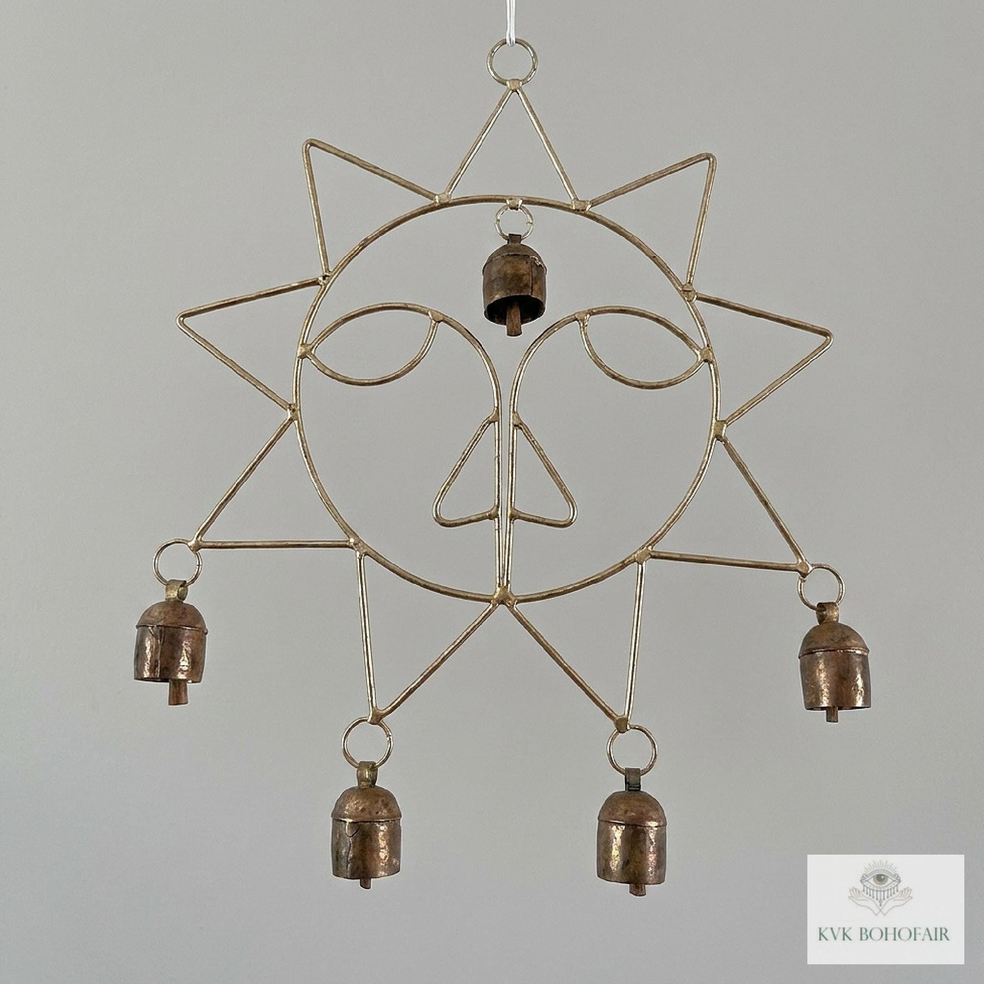 Handmade Sun Windchime - Artisan Metal Garden Decor Brass Bells