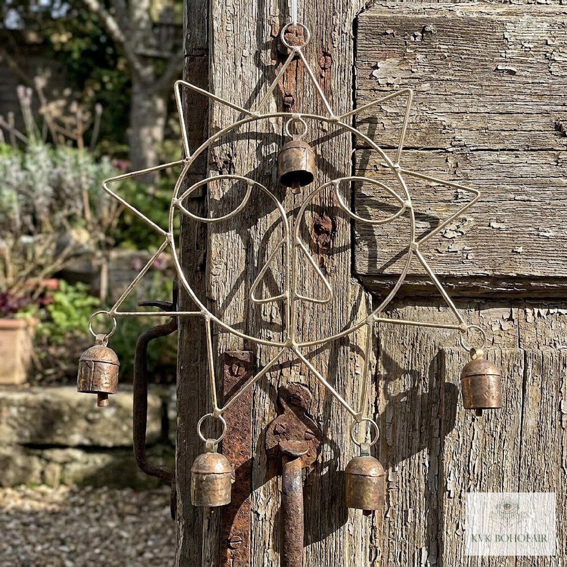 Handmade Sun Windchime - Artisan Metal Garden Decor Brass Bells