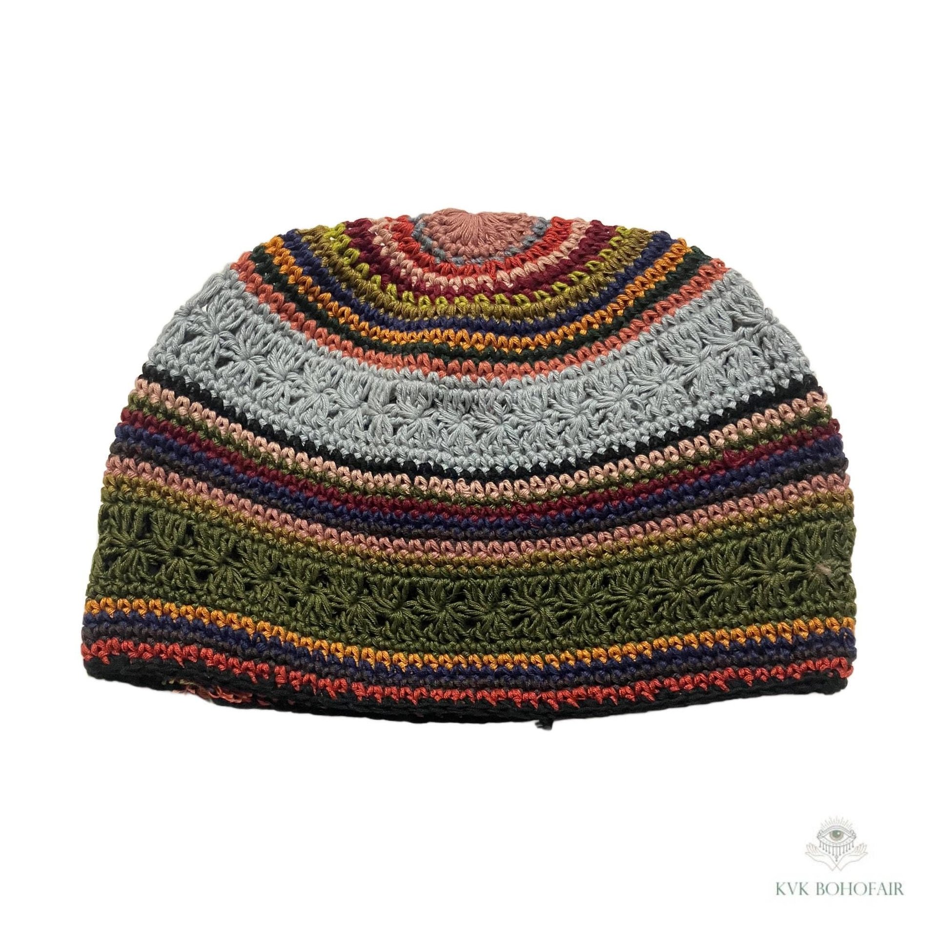 Striped Kufi Skull Cap - Crocheted Beanie Hat, Ethically sourced