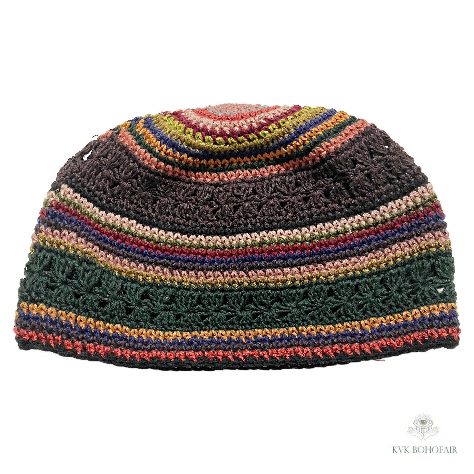 Striped Kufi Skull Cap - Crocheted Beanie Hat, Ethically sourced