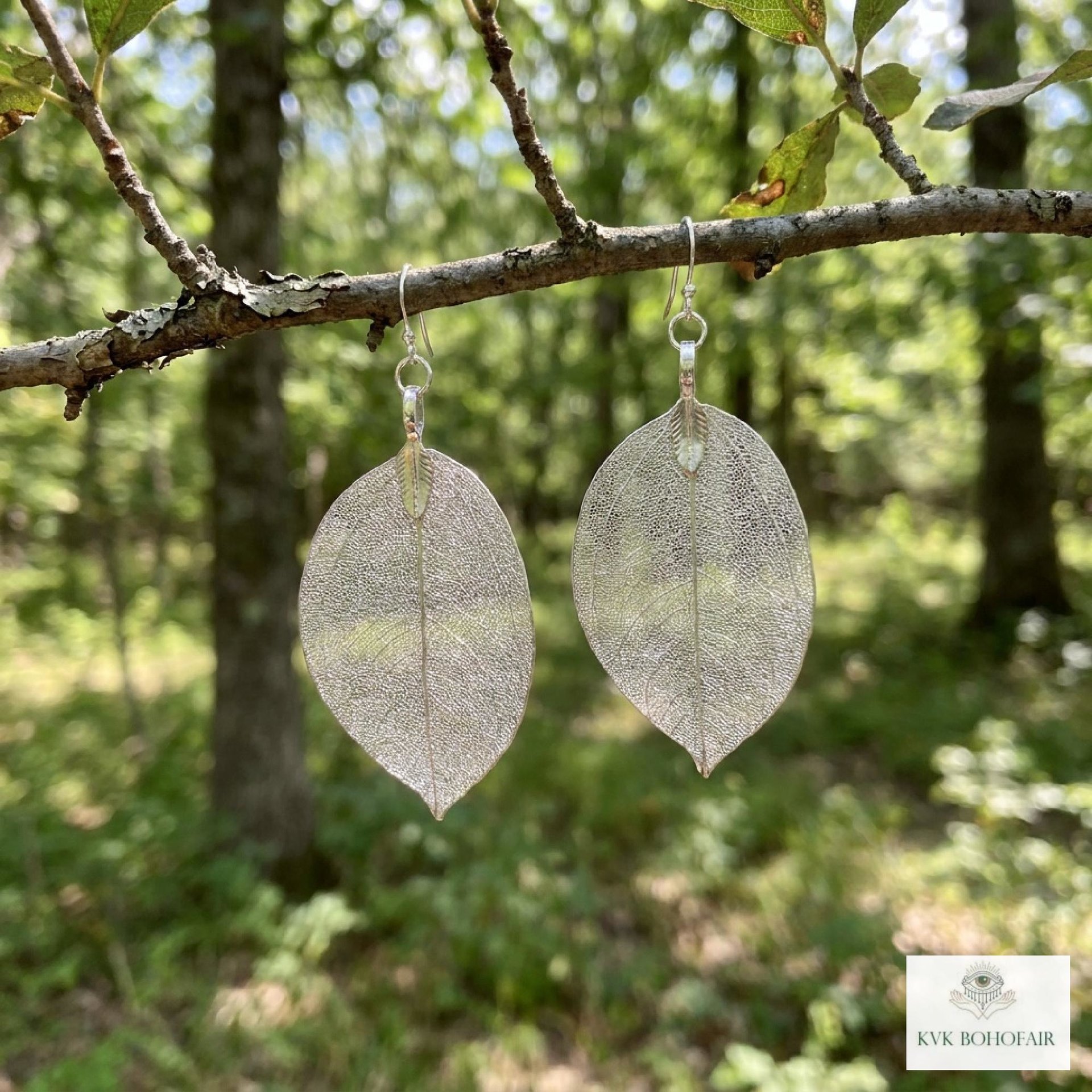 Handcrafted Silver Leaf Earrings - Sterling Silver Wire Botanical Jewelry