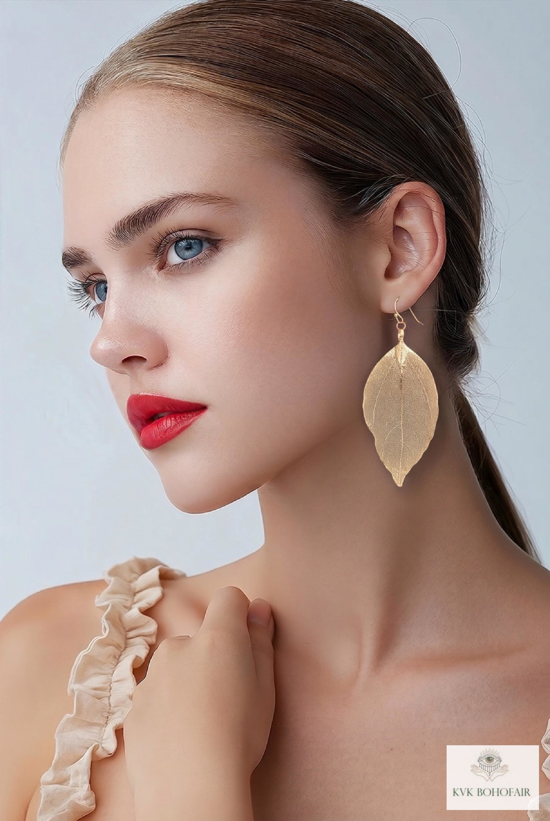 Handcrafted Gold Leaf Earrings, Elegant Botanical Dangles, Delicate Nature Jewelry Drops