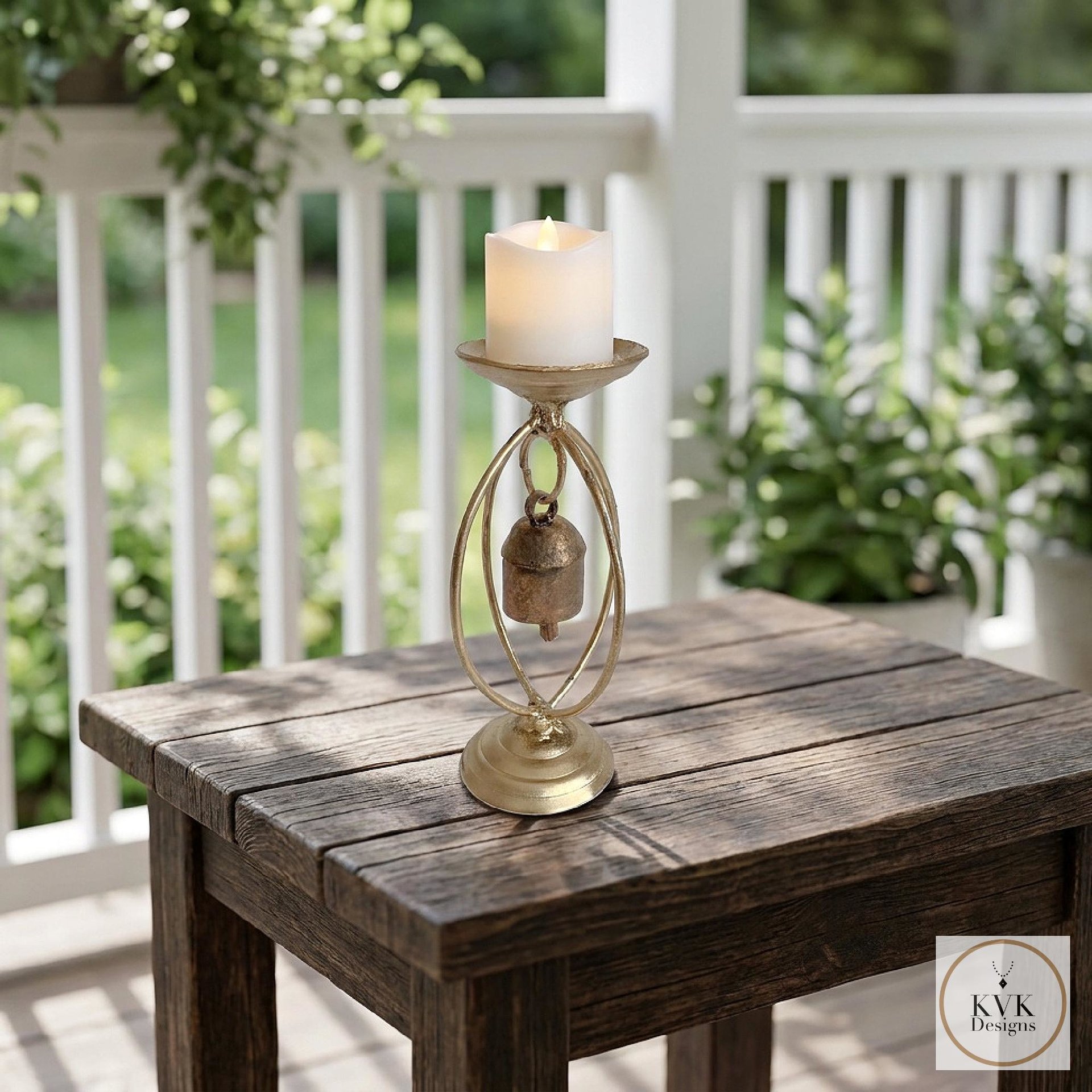 Zen Bell Votive Candle Holder - Artisan Metal Chime Altar Display Stand, 6.5 Inch