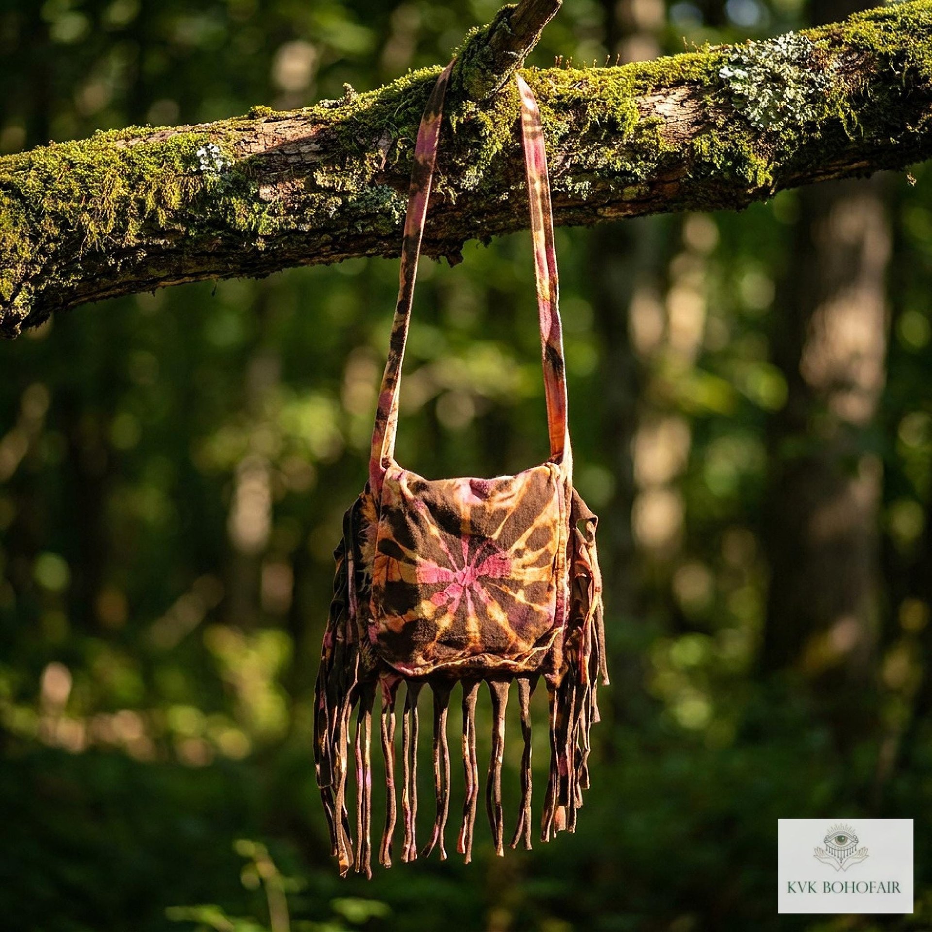 Handcrafted Tie Dye Fringe Bag - Bohemian Festival Crossbody Purse