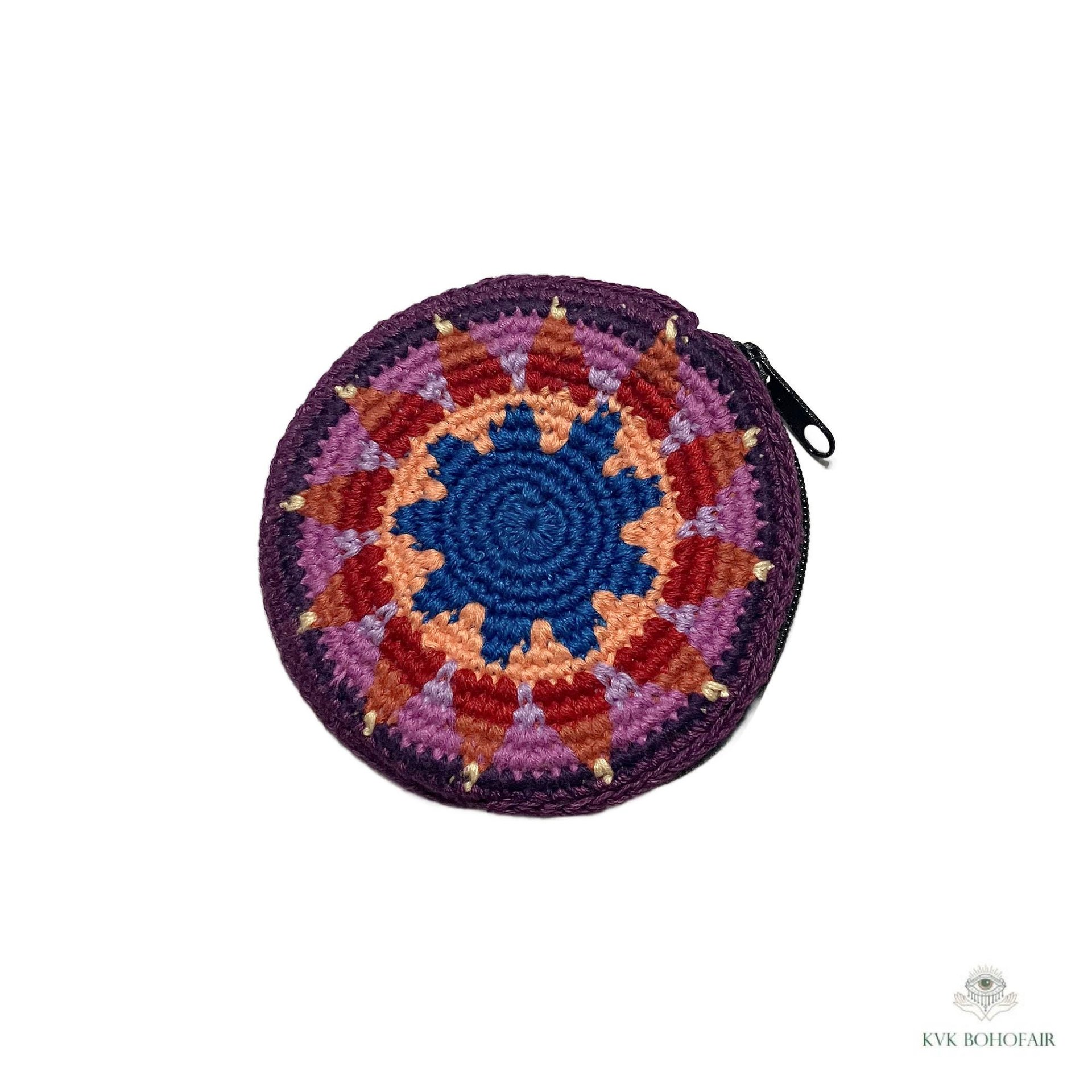 Round Crochet Coin Purse from Guatemala - Colorful Artisan Zipper Pouch