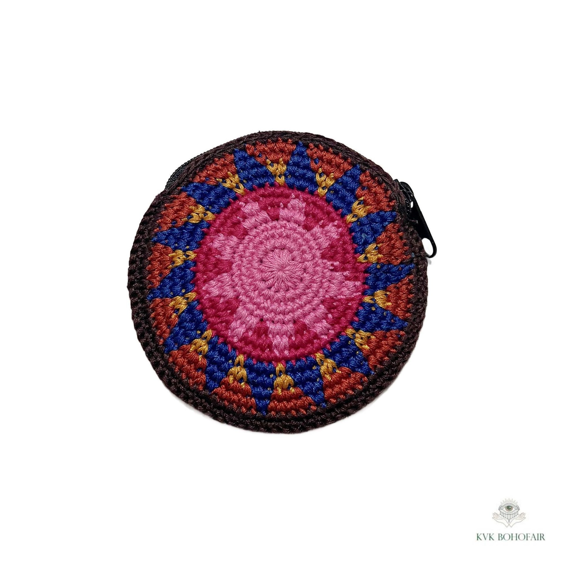 Round Crochet Coin Purse from Guatemala - Colorful Artisan Zipper Pouch