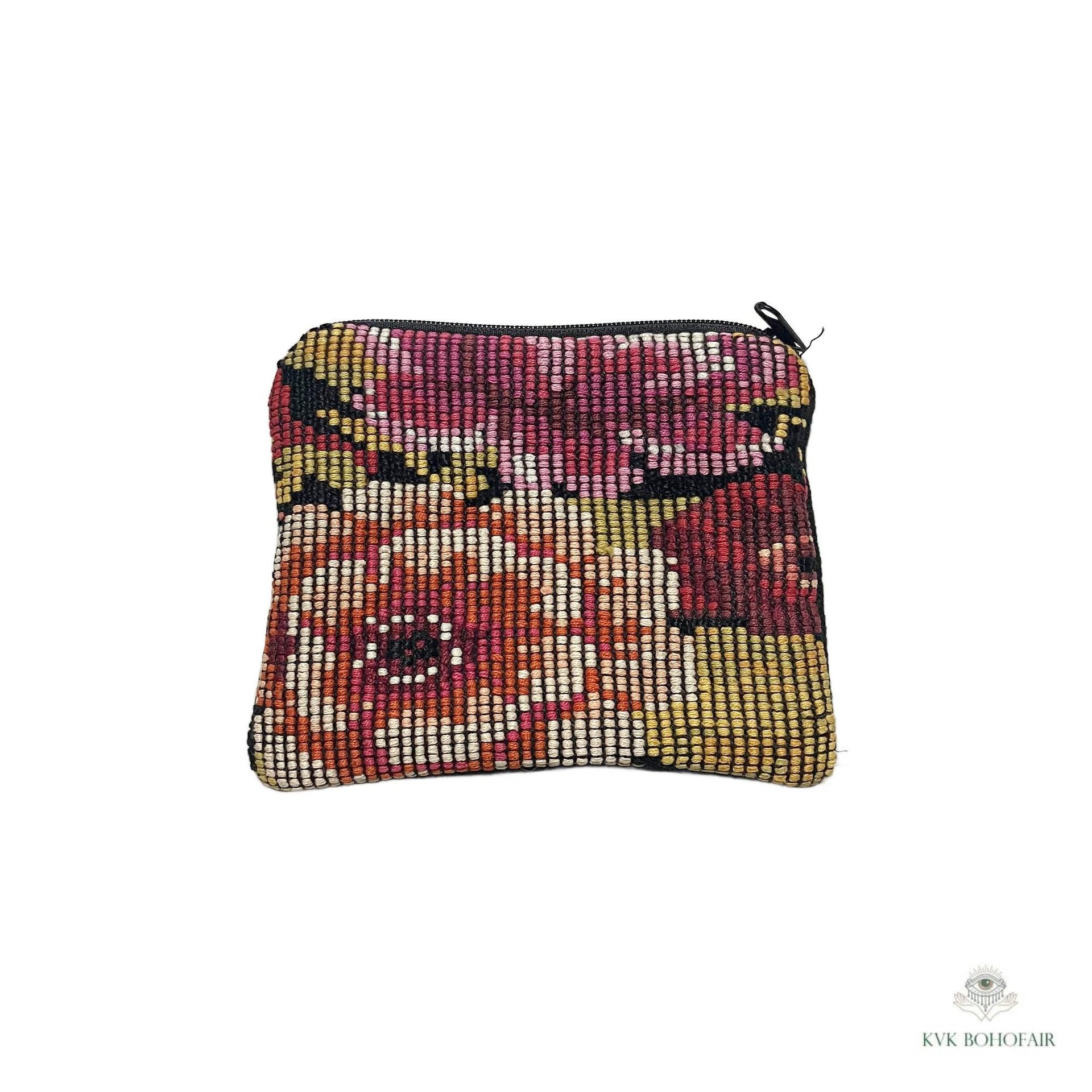 Colorful Guatemalan Huipil Coin Purse - Handmade Boho Wallet with Zip Top Closure